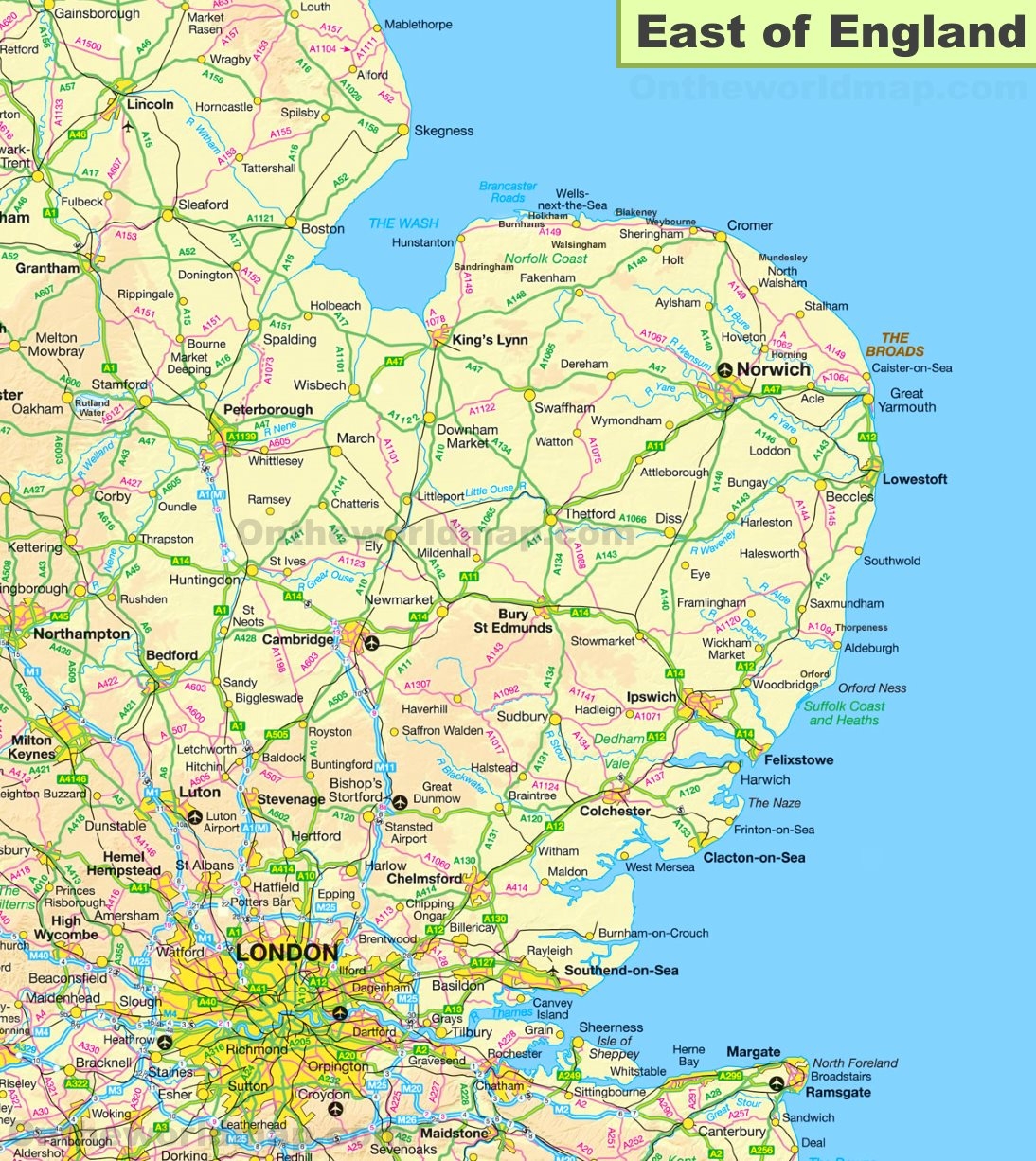 Map Of East Of England Ontheworldmap