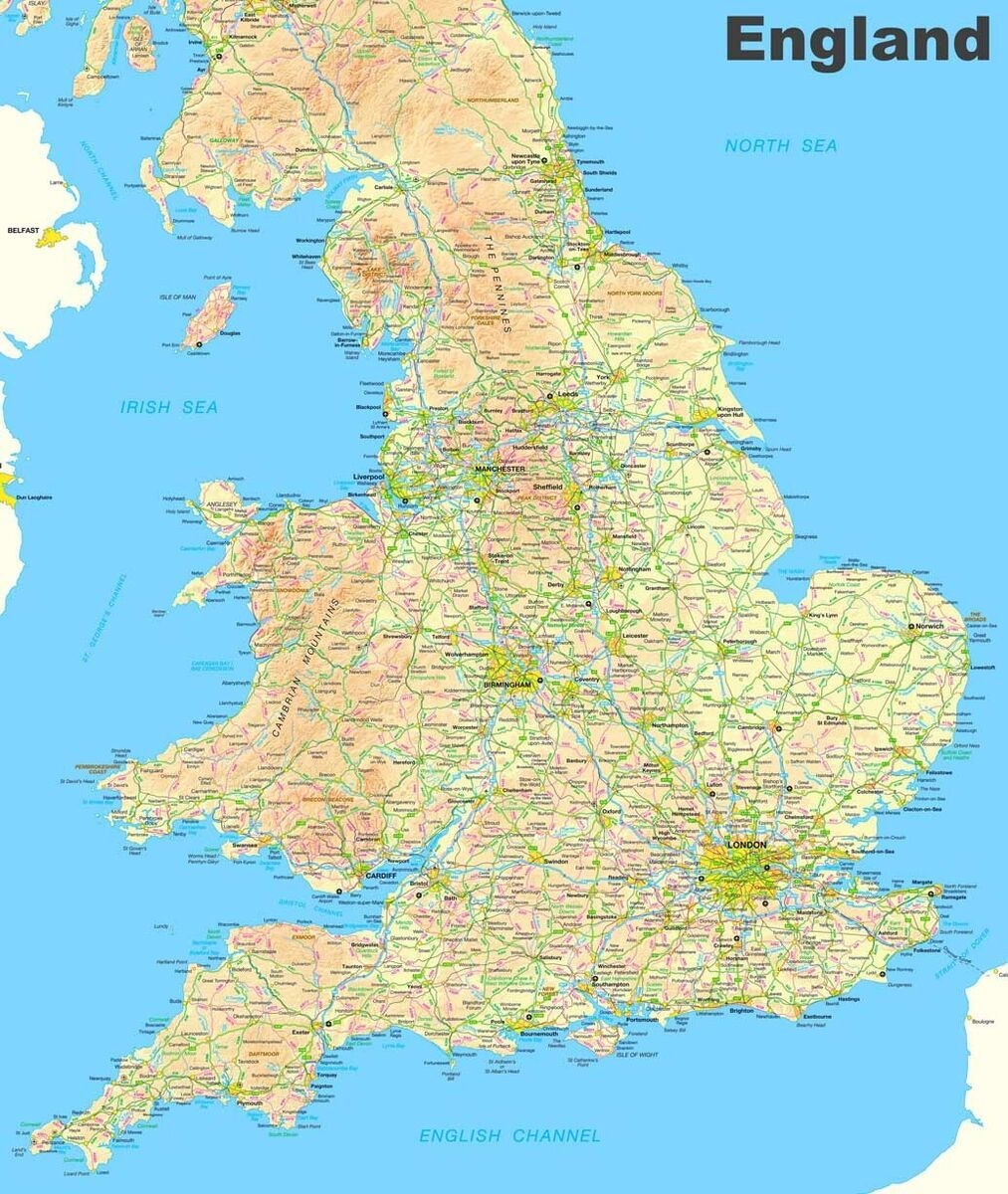 Map Of England Wall Art Poster Print T271