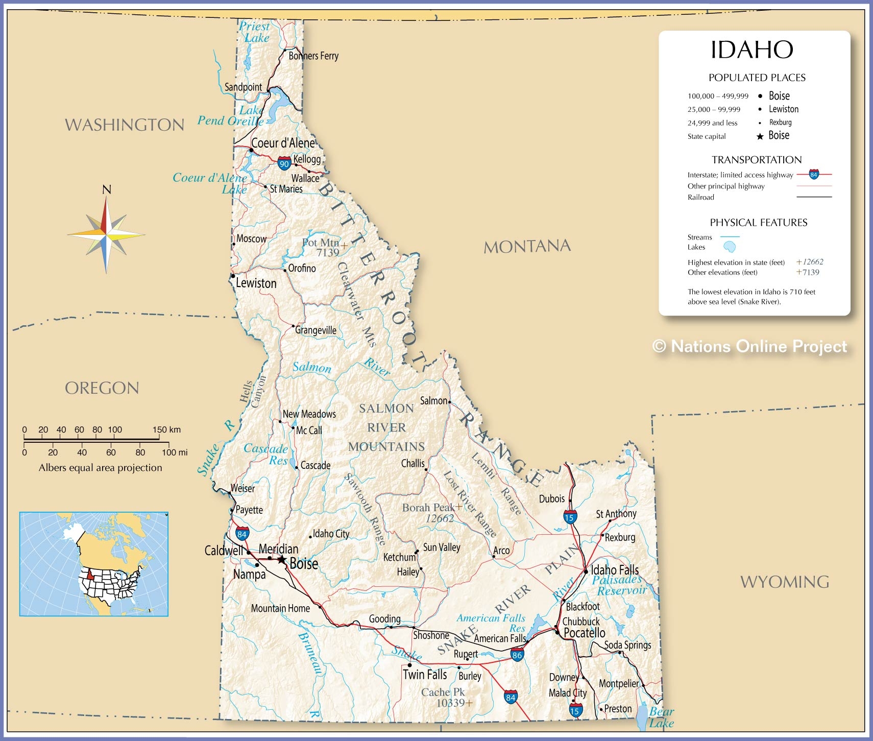 Map Of Idaho State USA Nations Online Project