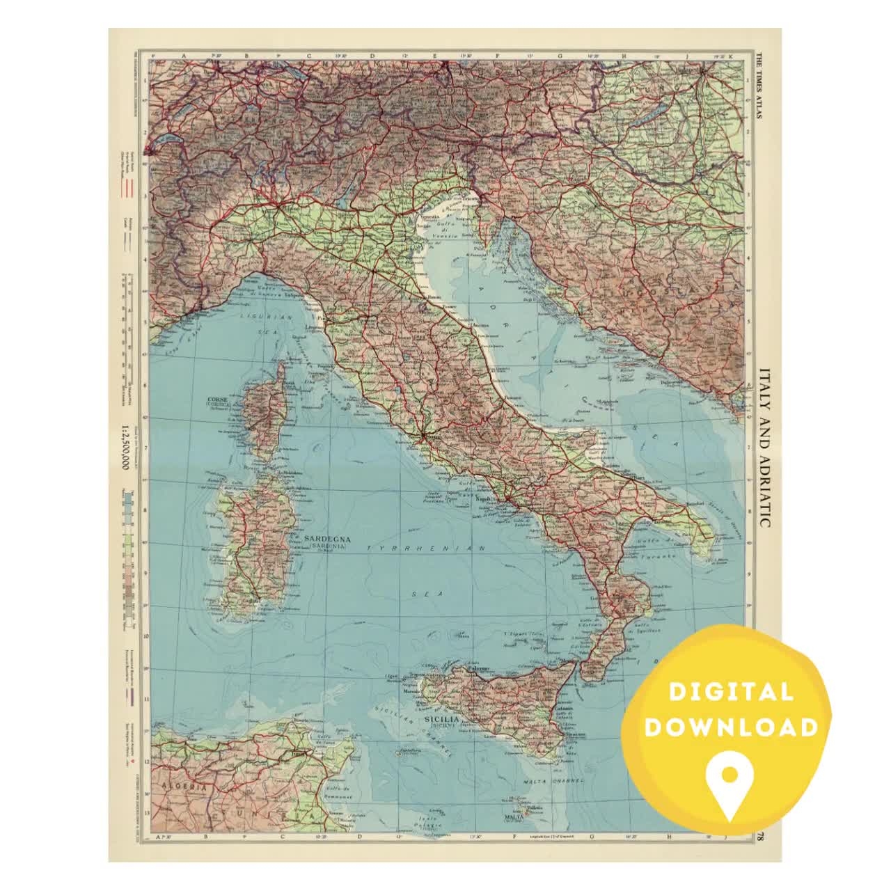 Map Of Italy Italy Map Print Italy Poster Italy Map Italy Wall Art Old Map Of Italy Italy Italy Political Map Italy Printable Map