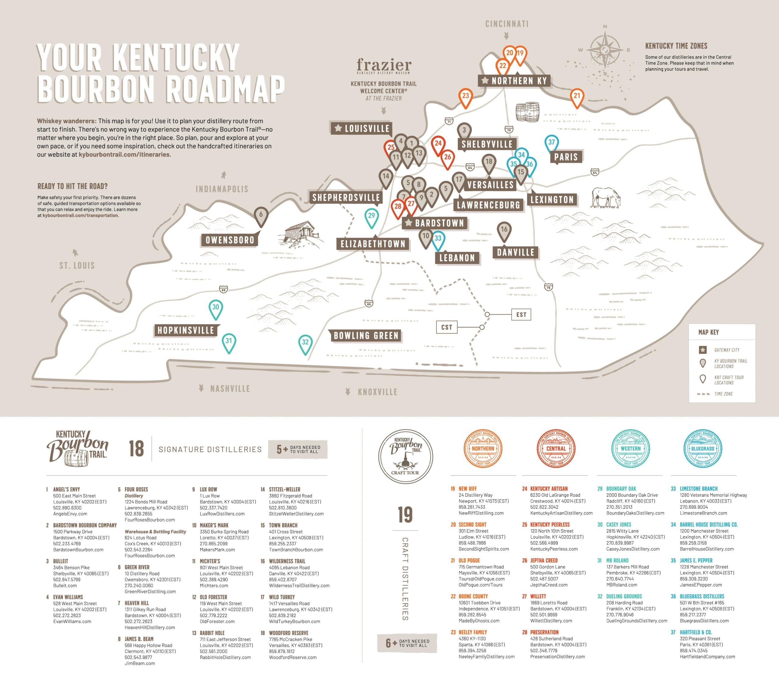 Map Of Kentucky Bourbon Trail By Kentucky Bourbon Trail 2021 