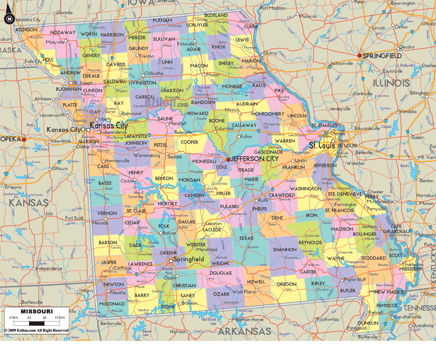 Map Of Missouri State USA Ezilon Maps