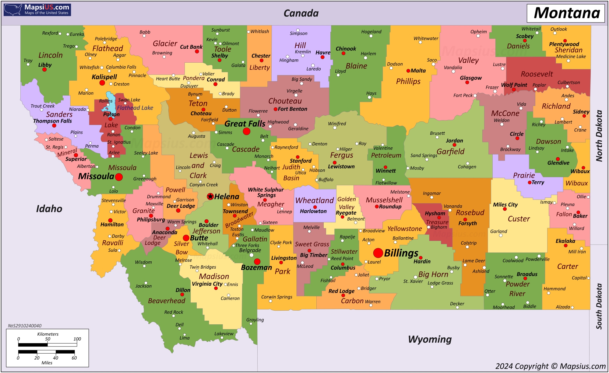 Map Of Montana State USA Mapsius