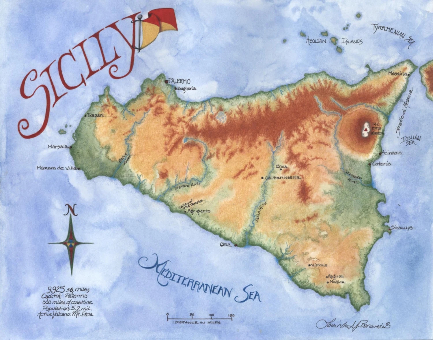 Map Of Sicily Italy Watercolor Photo Realistic Colored Pencils Map Of Sicily Italy Watercolor Photo Realistic Colored Pencils