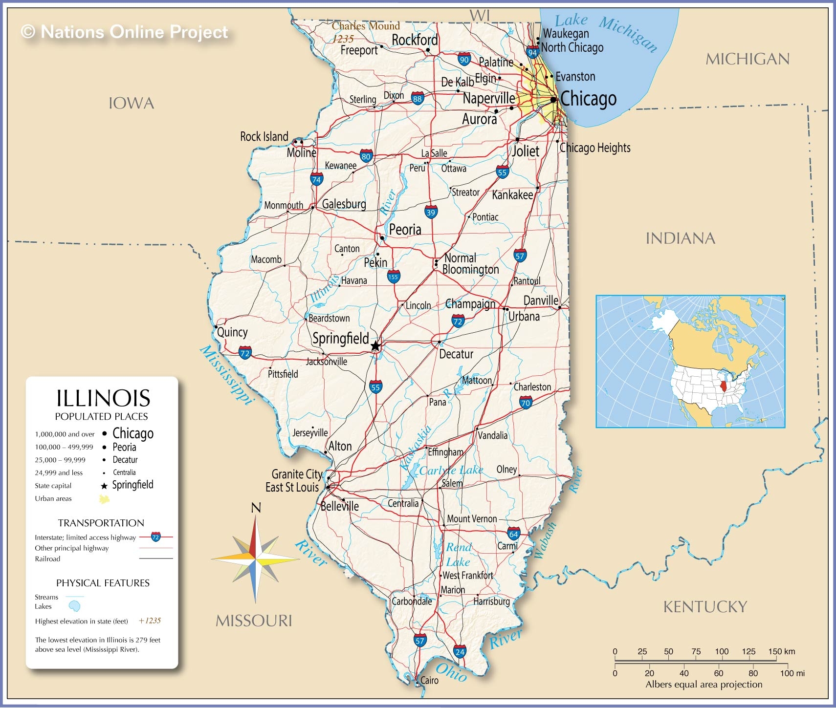 Map Of The State Of Illinois USA Nations Online Project