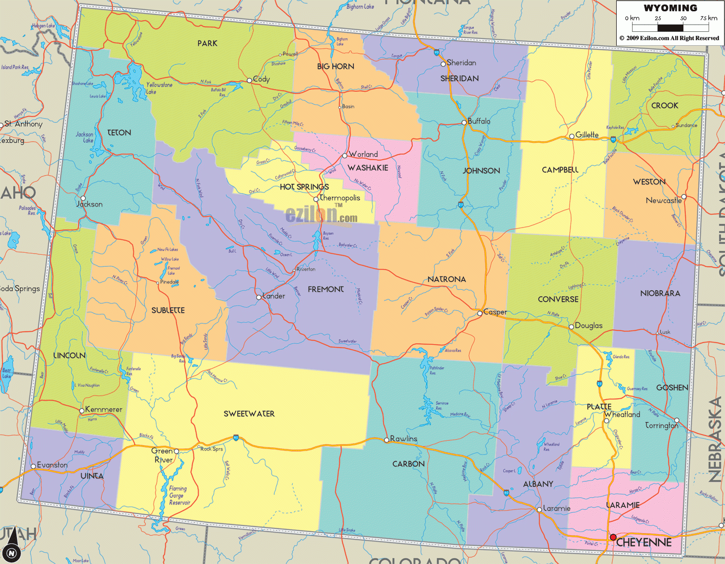 Map Of Wyoming State USA Ezilon Maps