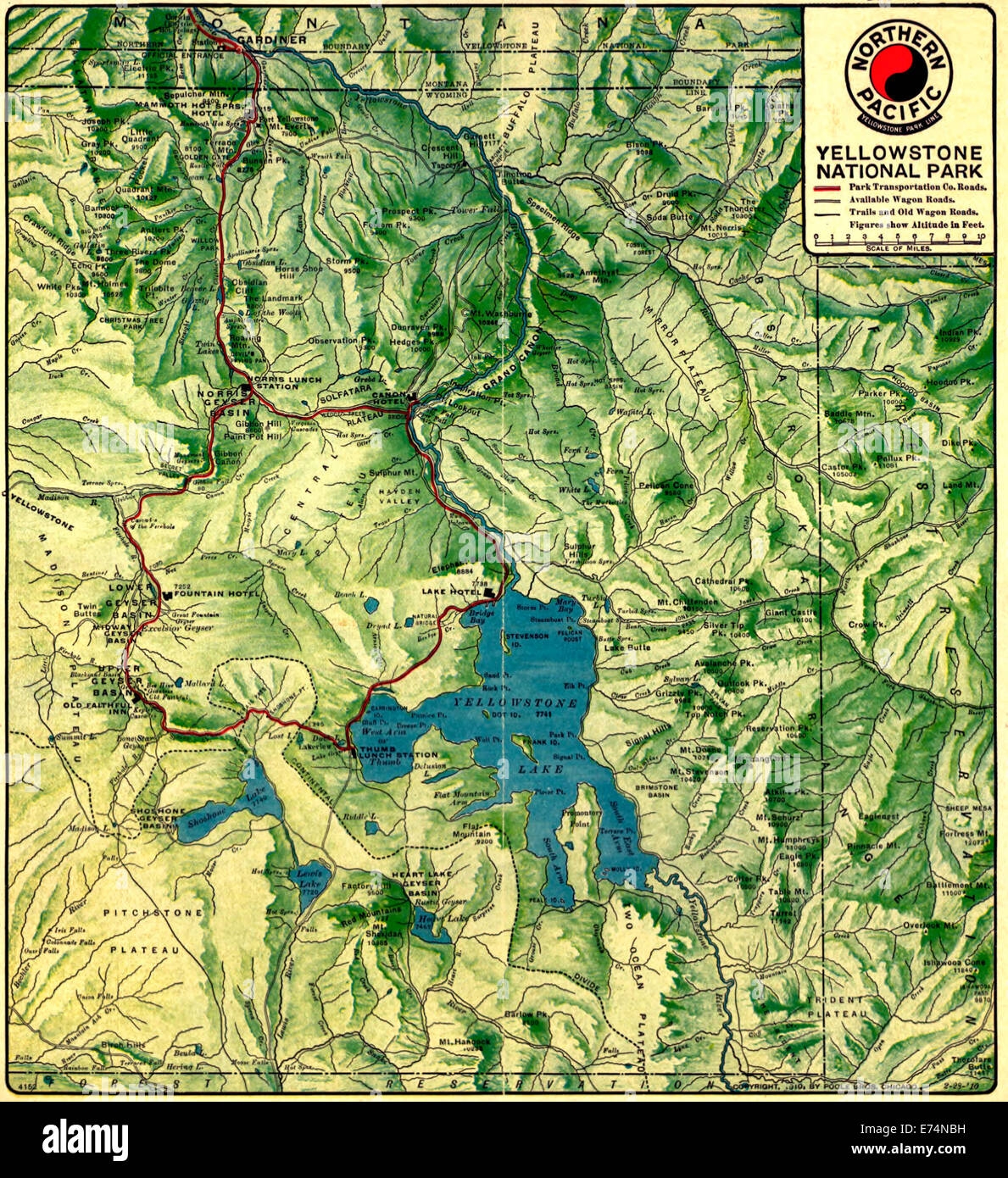 Map Of Yellowstone National Park Wyoming 1910 Stock Photo Alamy