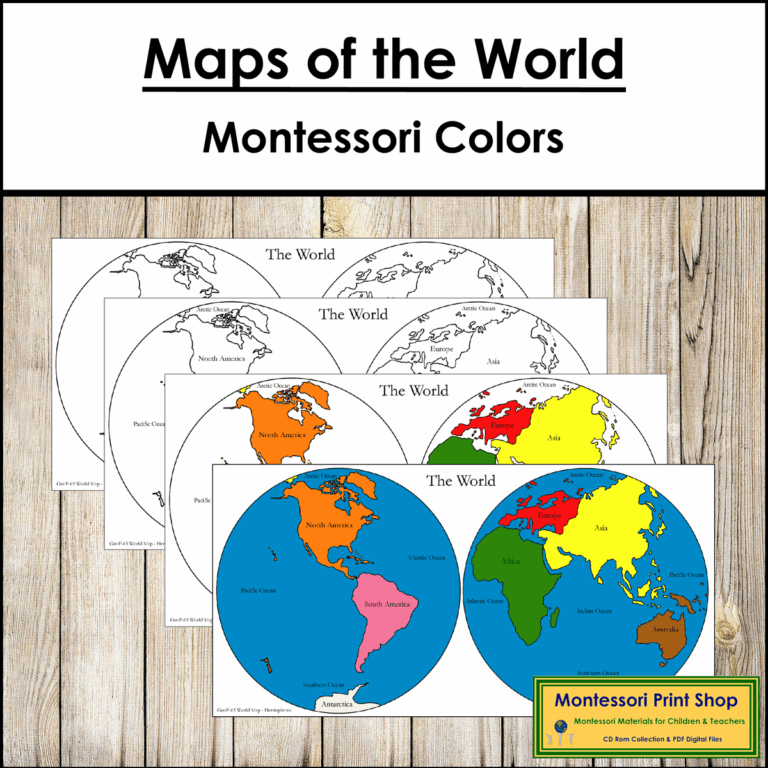 Maps Of The World Hemispheres Montessori Color code Made By Teachers