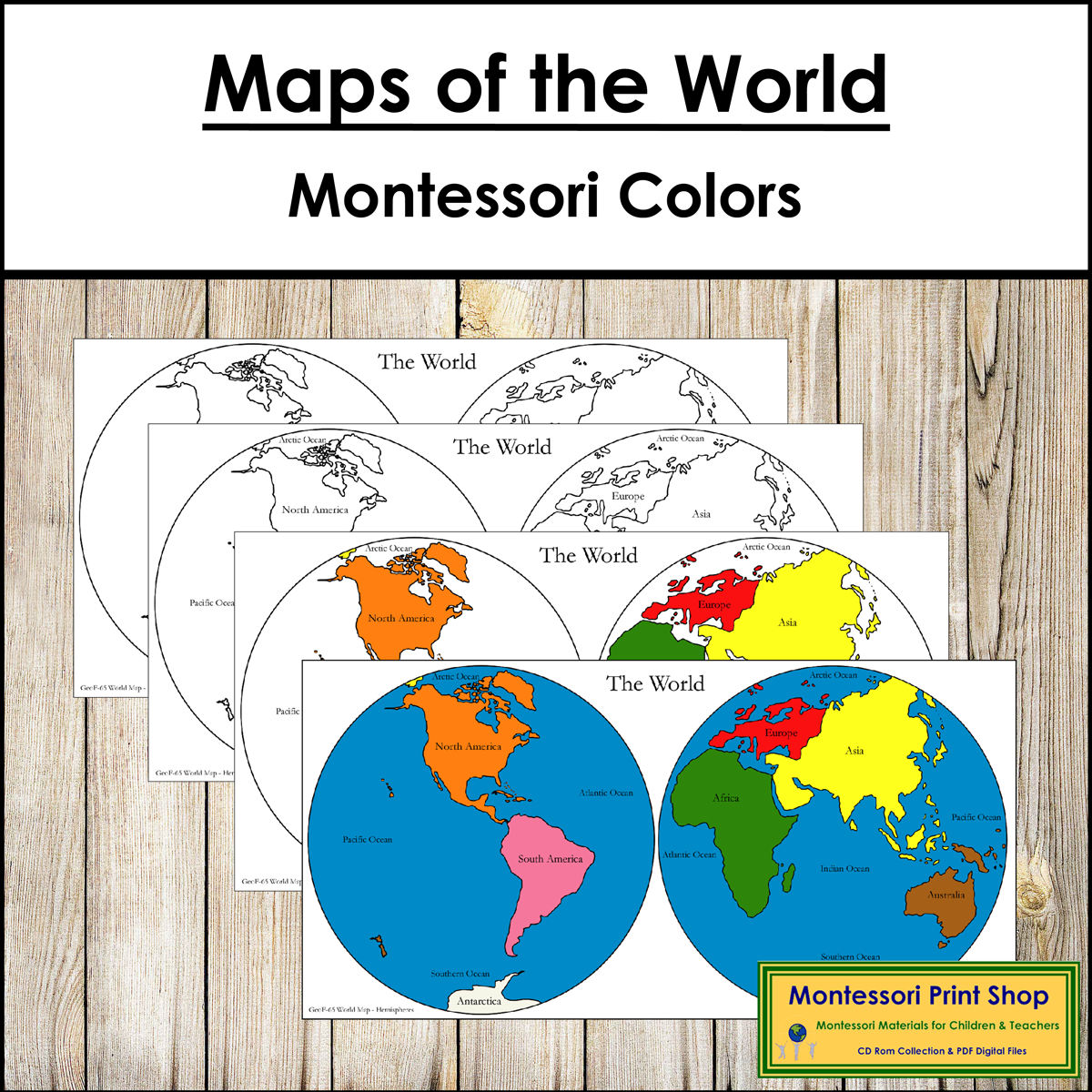 Maps Of The World Hemispheres Montessori Color code Made By Teachers