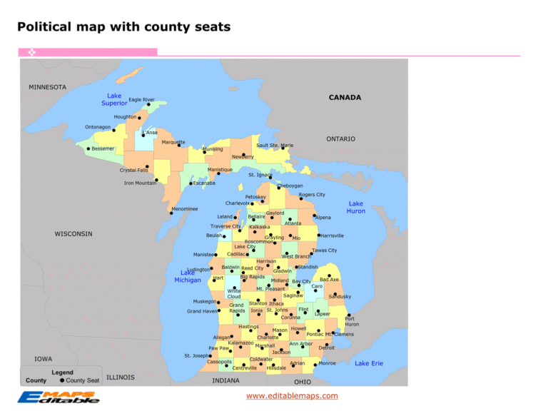 Michigan County Map Editable PowerPoint Maps Worksheets Library