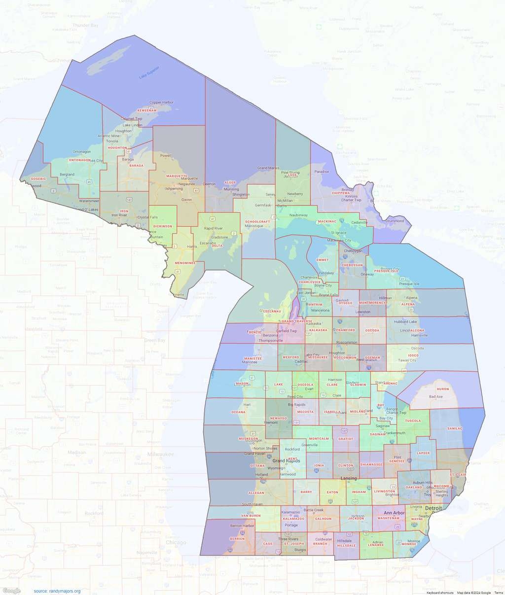 Michigan County Map Shown On Google Maps
