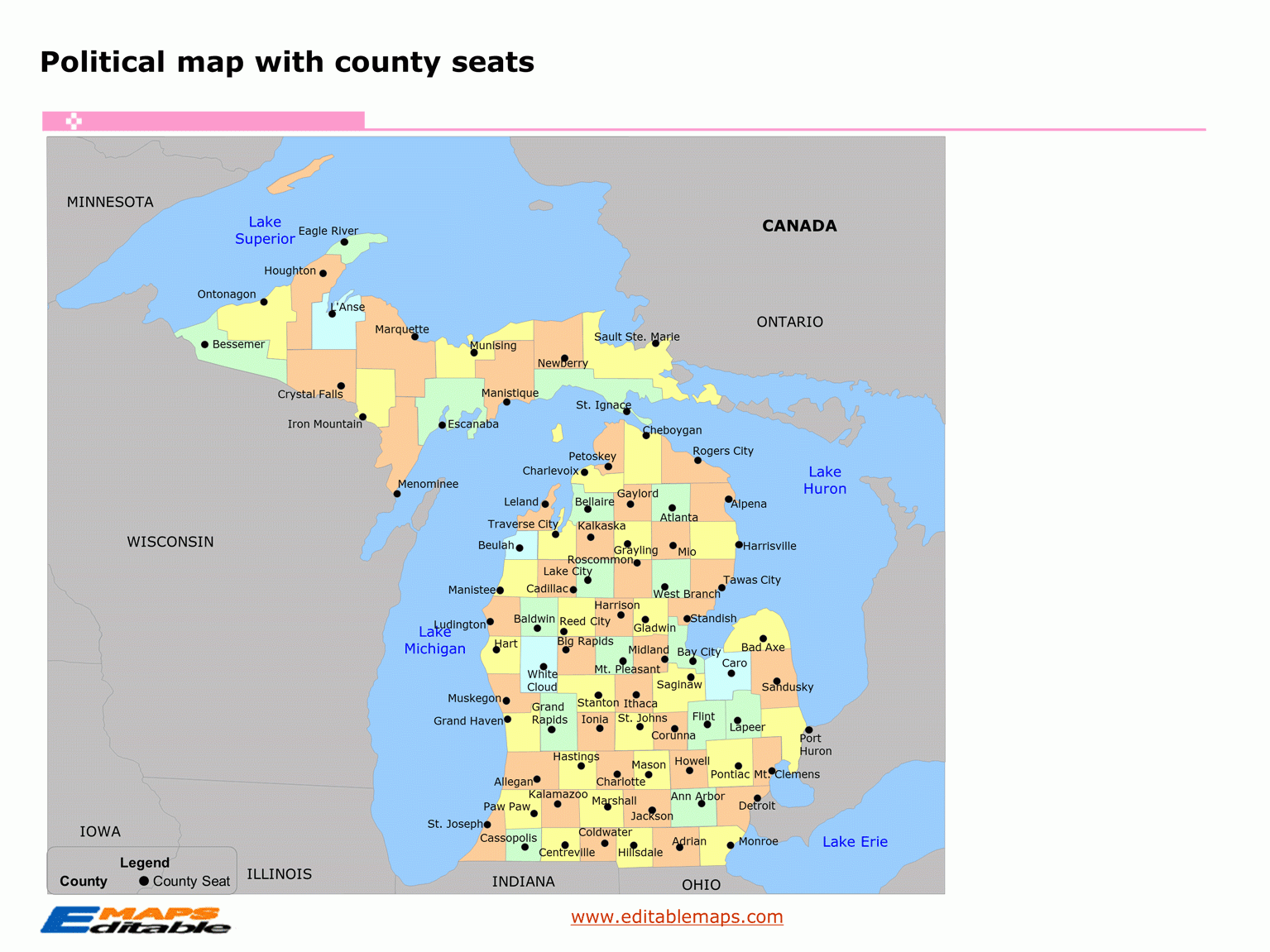 Michigan Map Editable PowerPoint Maps