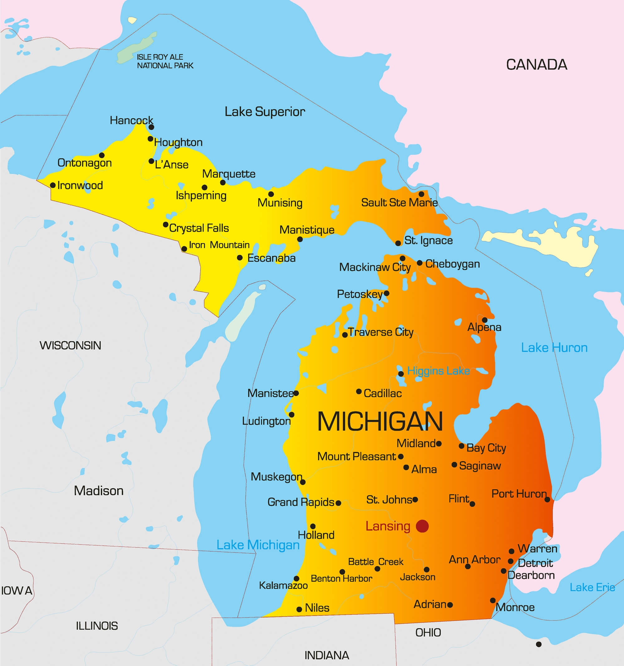 Printable Michigan Map With Cities