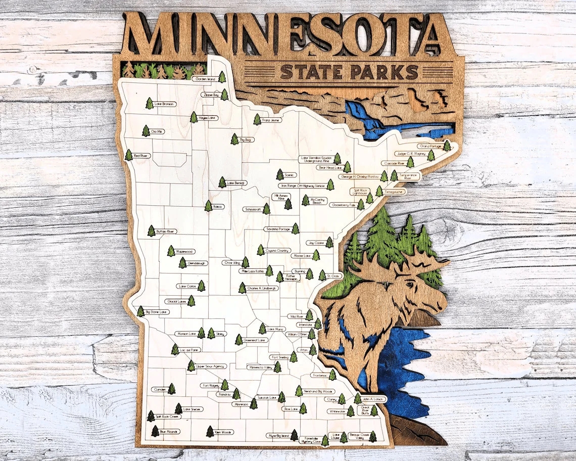 Minnesota State Parks Map State Parks Marker Personalized Minnesota State Park Travel Map Home Decor Gift Travelers Hikers Bucket List Etsy