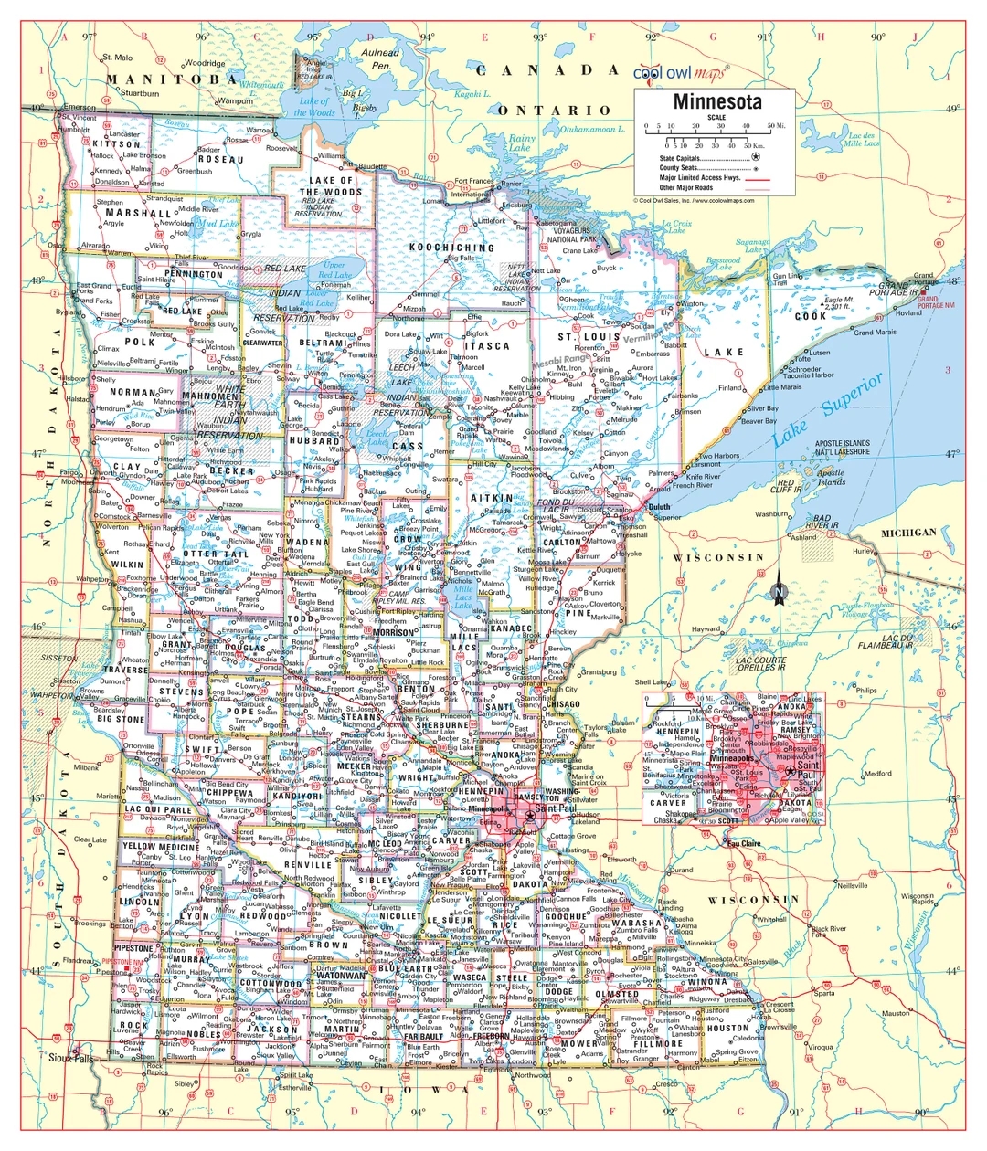 MINNESOTA State Wall Map Large Print Poster Etsy