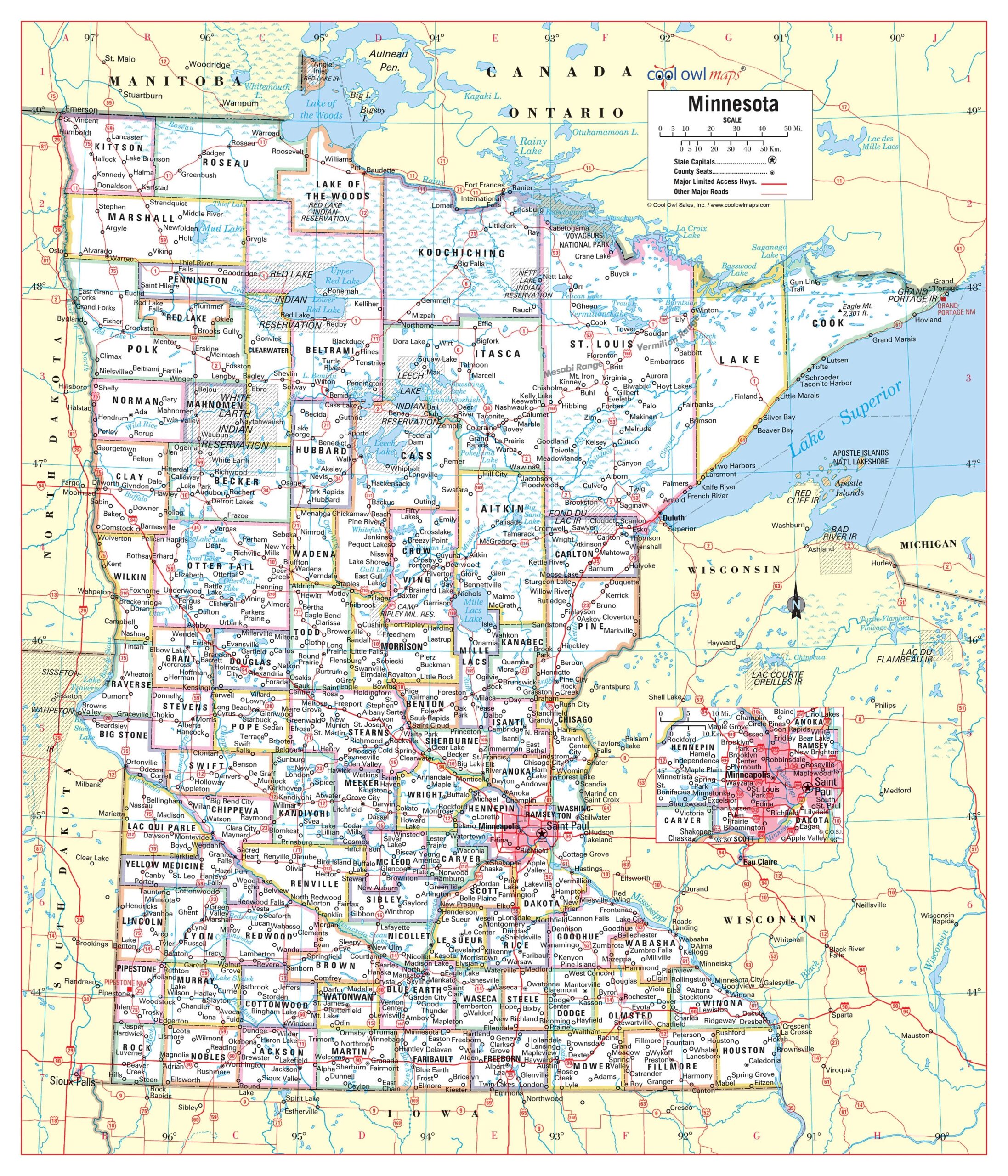 MINNESOTA State Wall Map Large Print Poster