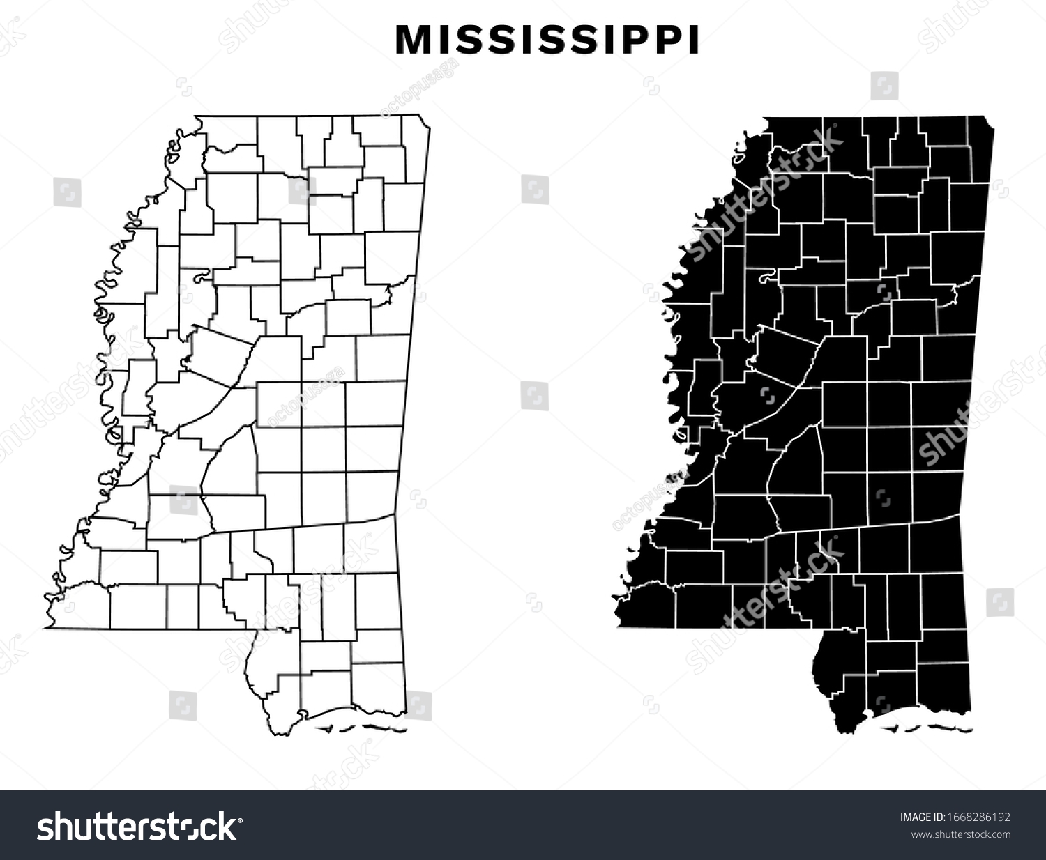 Mississippi County Map Blank Map Mississippi Stock Vector Royalty Free 1668286192 Shutterstock