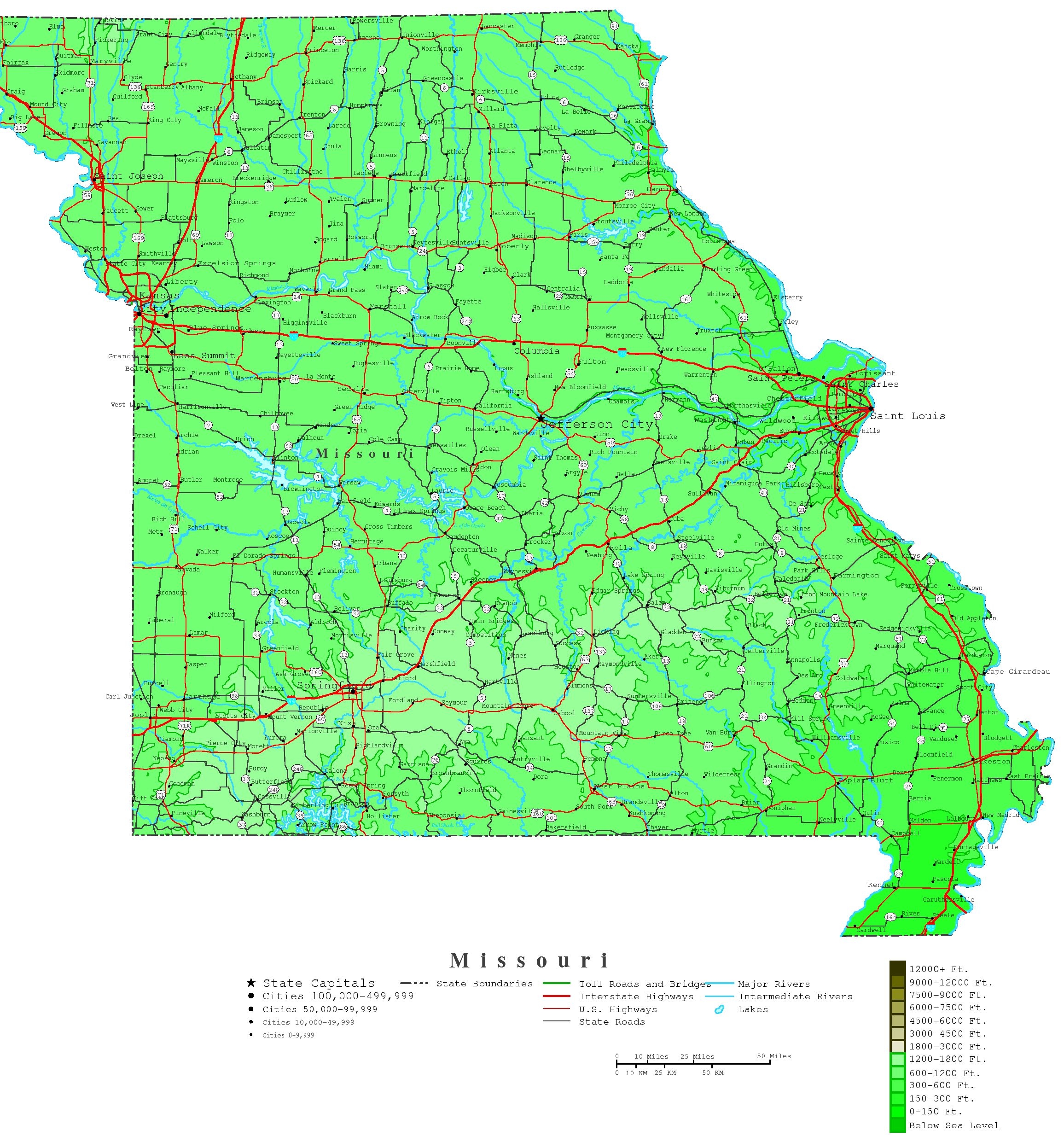 Missouri Contour Map Missouri Contour Map