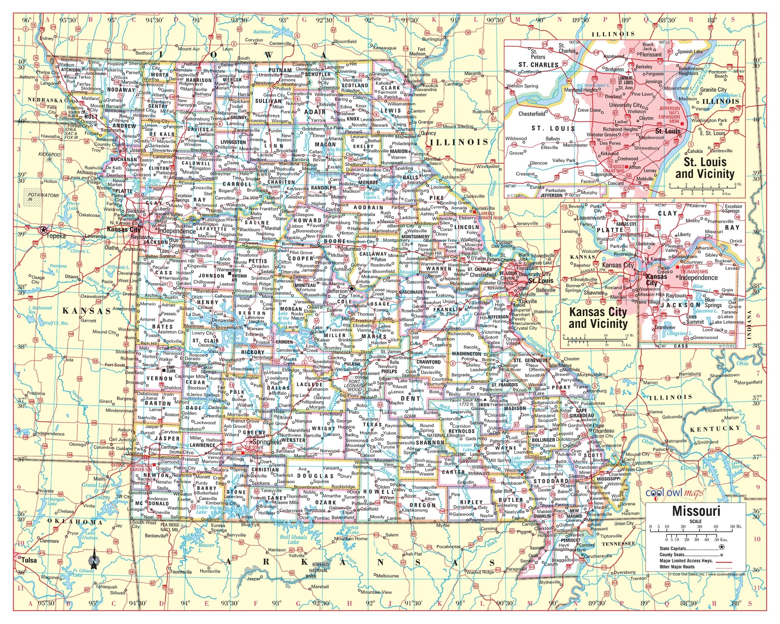 Missouri State Wall Map Large Print Poster 24 Missouri State Wall Map Large Print Poster 24