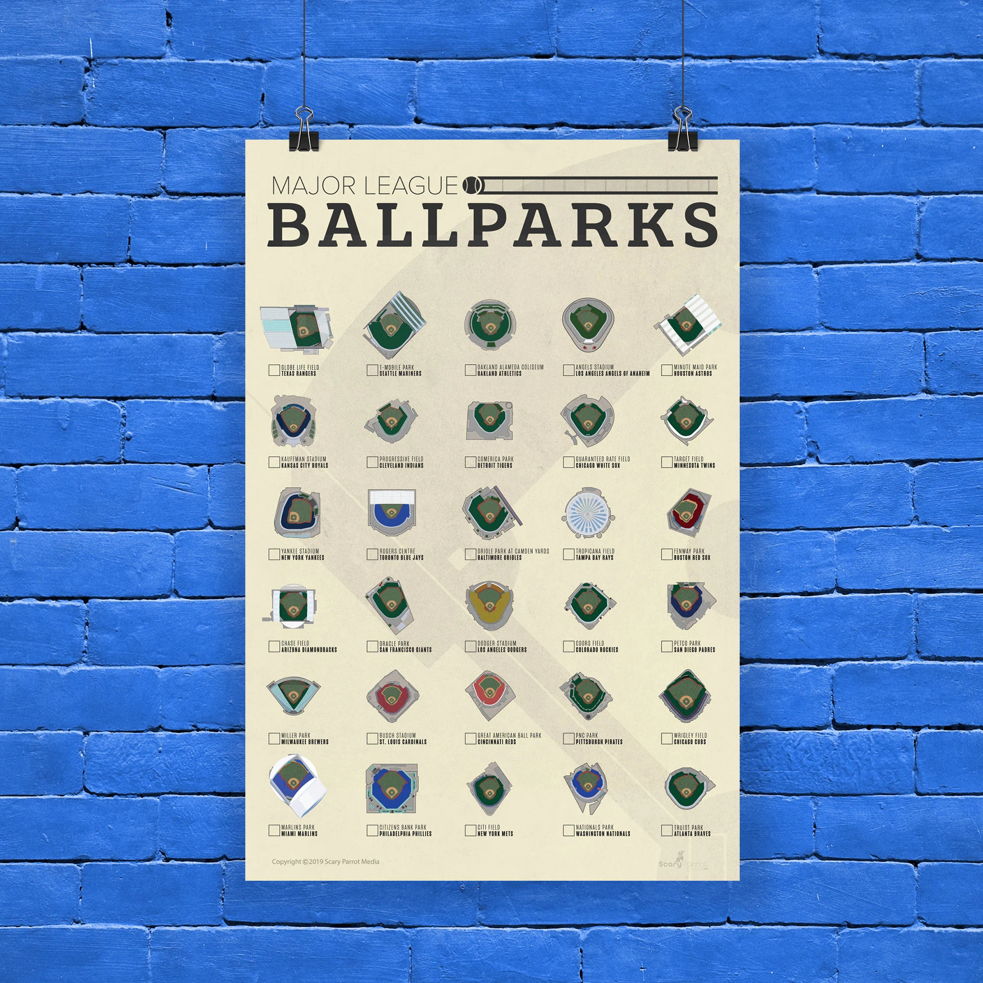MLB Ballpark Checklist Poster Major League Baseball Stadiums Etsy