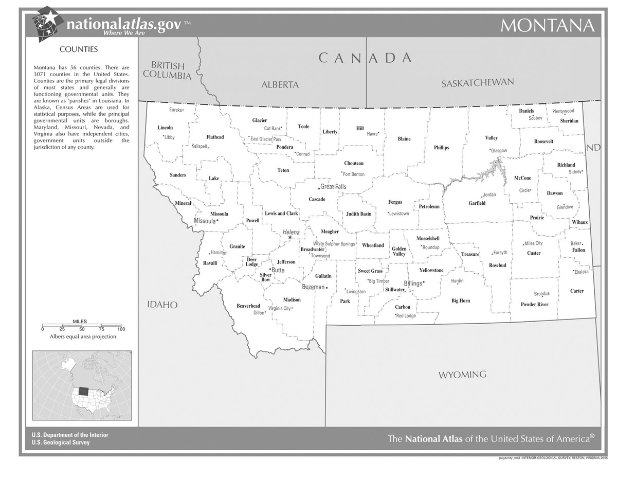Montana State Counties W Cities Blacku0026White Laminated Wall Map EBay