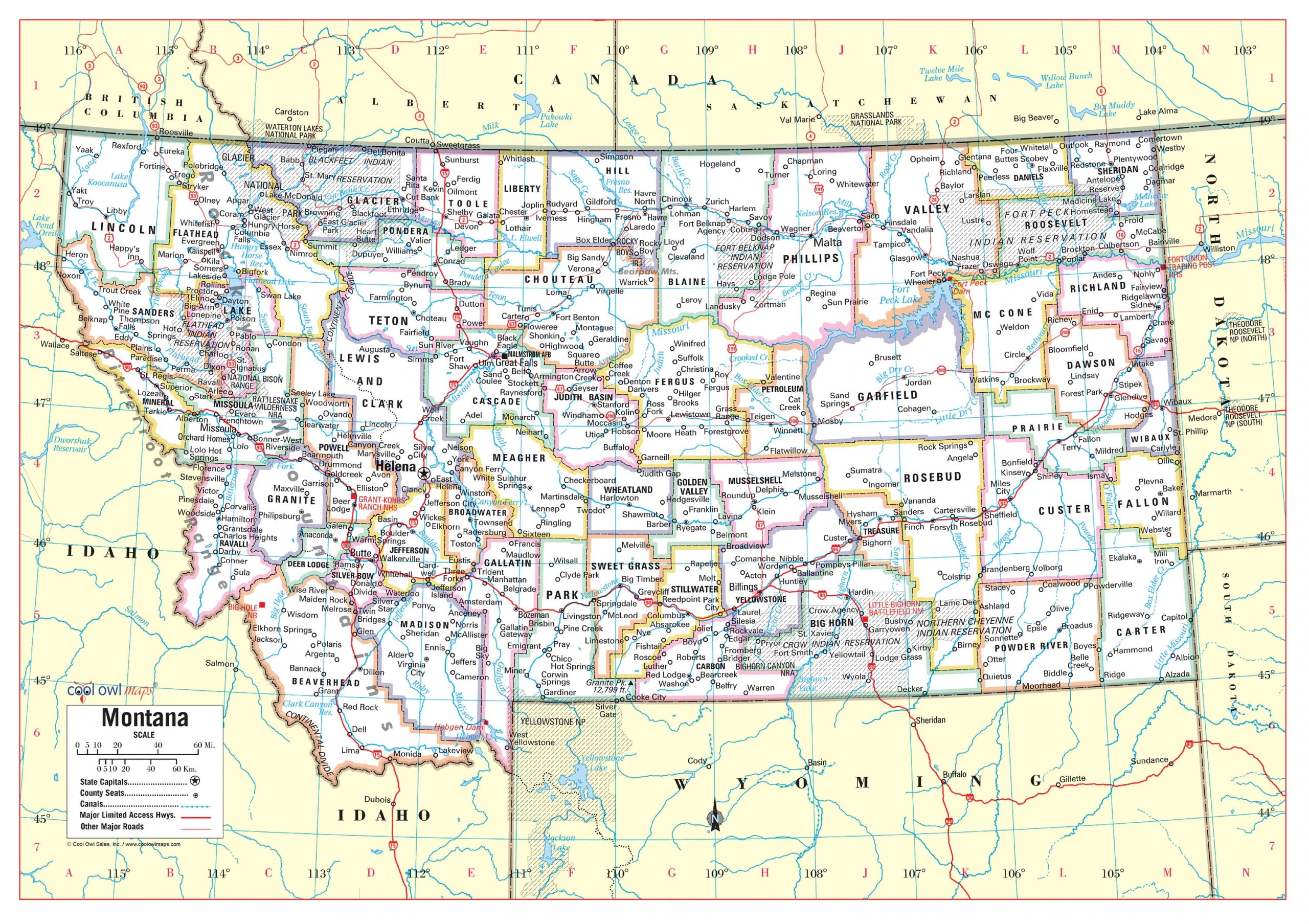 Montana State Wall Map Large Print Poster 34