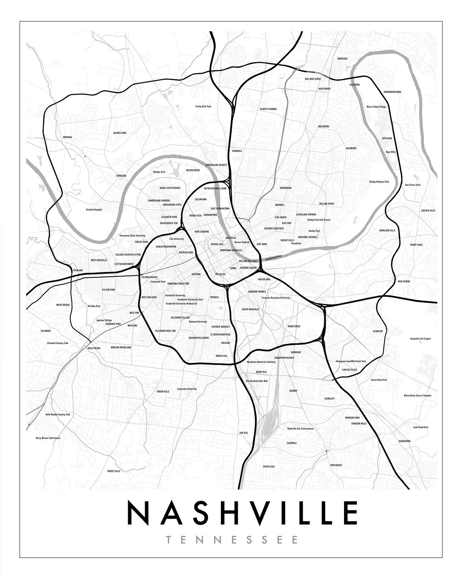 Nashville Neighborhood Map Print Capricorn Press