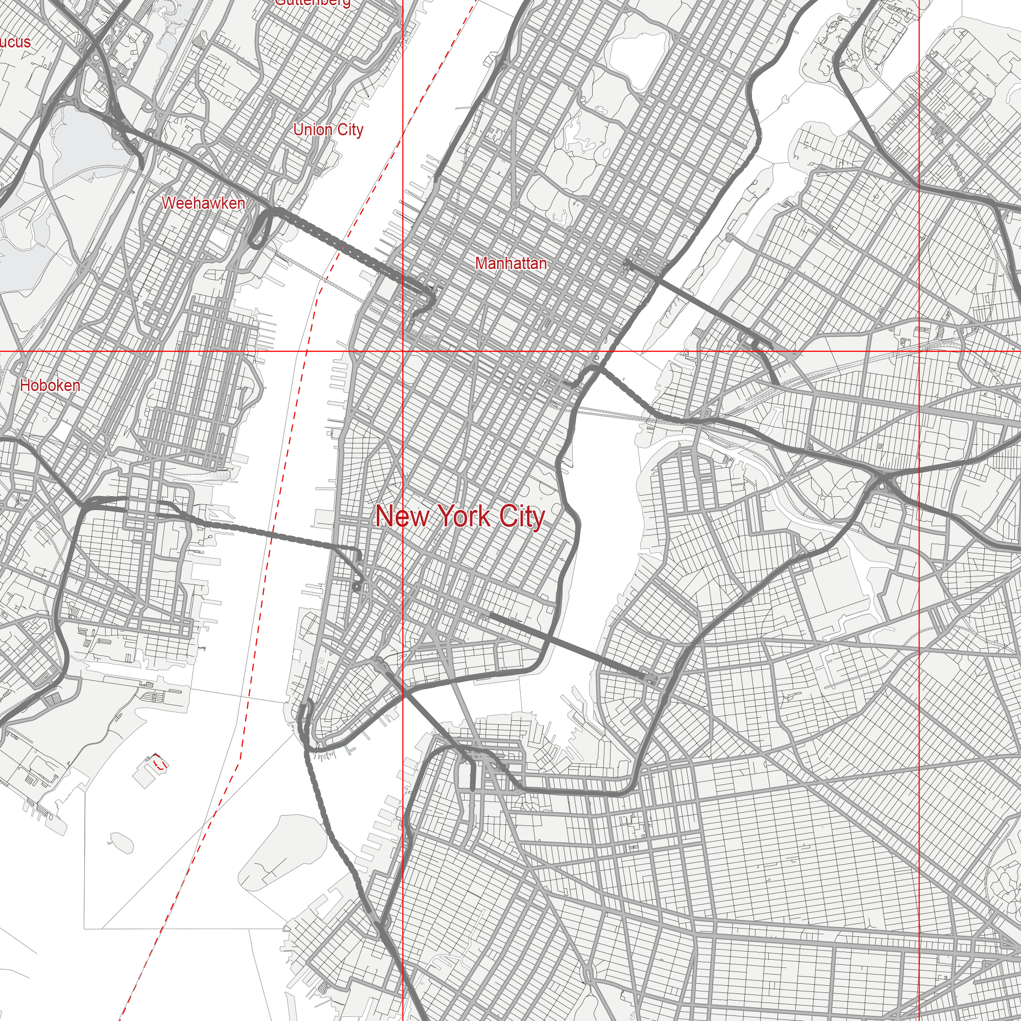 New York City US Map Vector City Plan Low Detailed simple White Street Map Editable Adobe Illustrator In Layers Maps In Vector Detailed Street Maps Illustrator PDF CorelDRAW EPS DWG DXF
