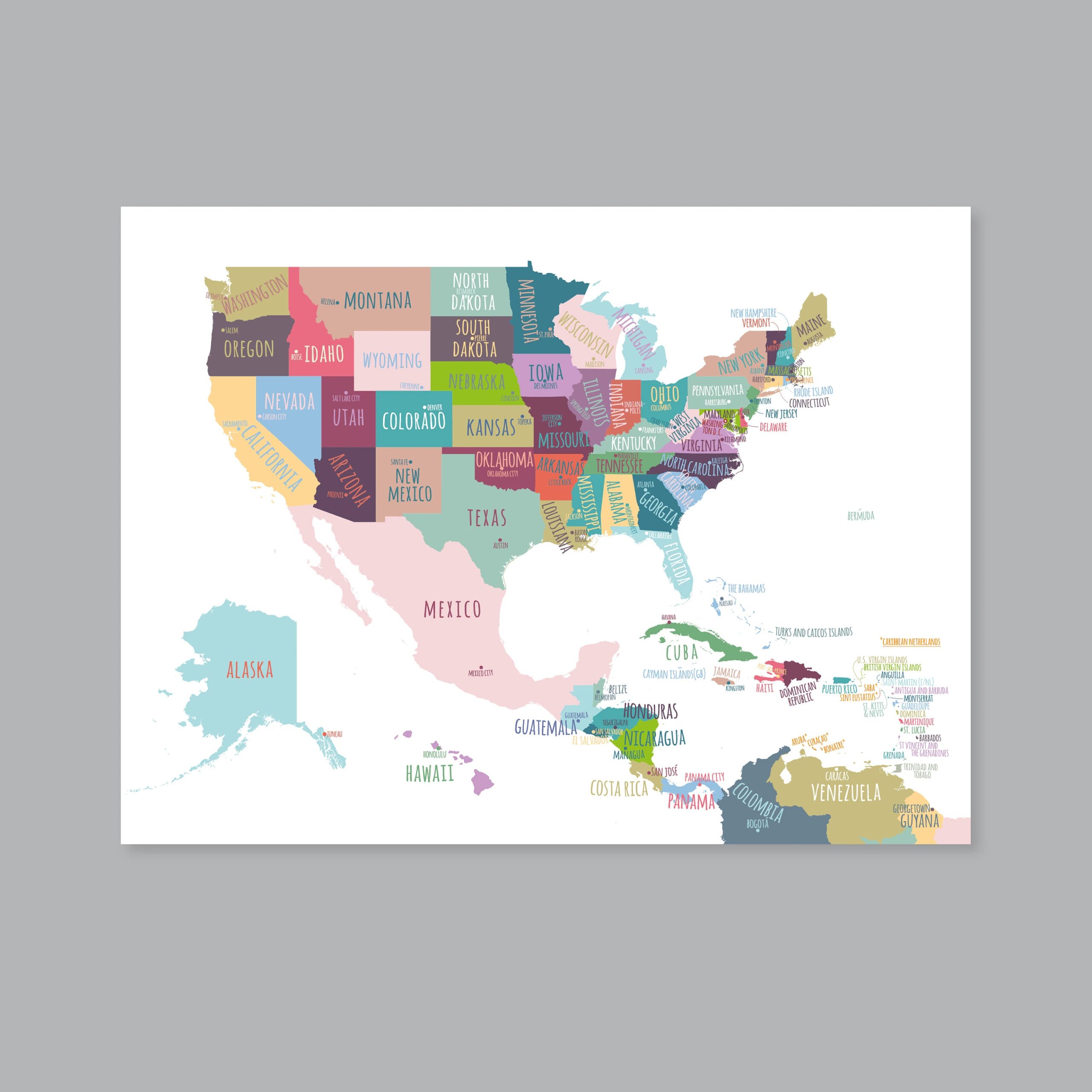 North America Map PRINTABLE United States Map Print USA States 