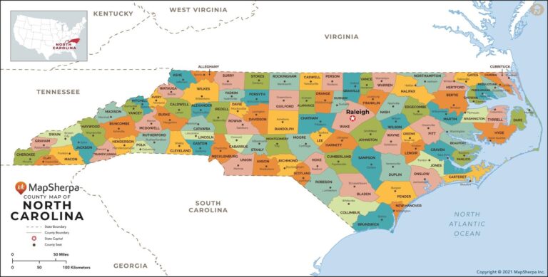 North Carolina Counties Map By MapSherpa The Map Shop