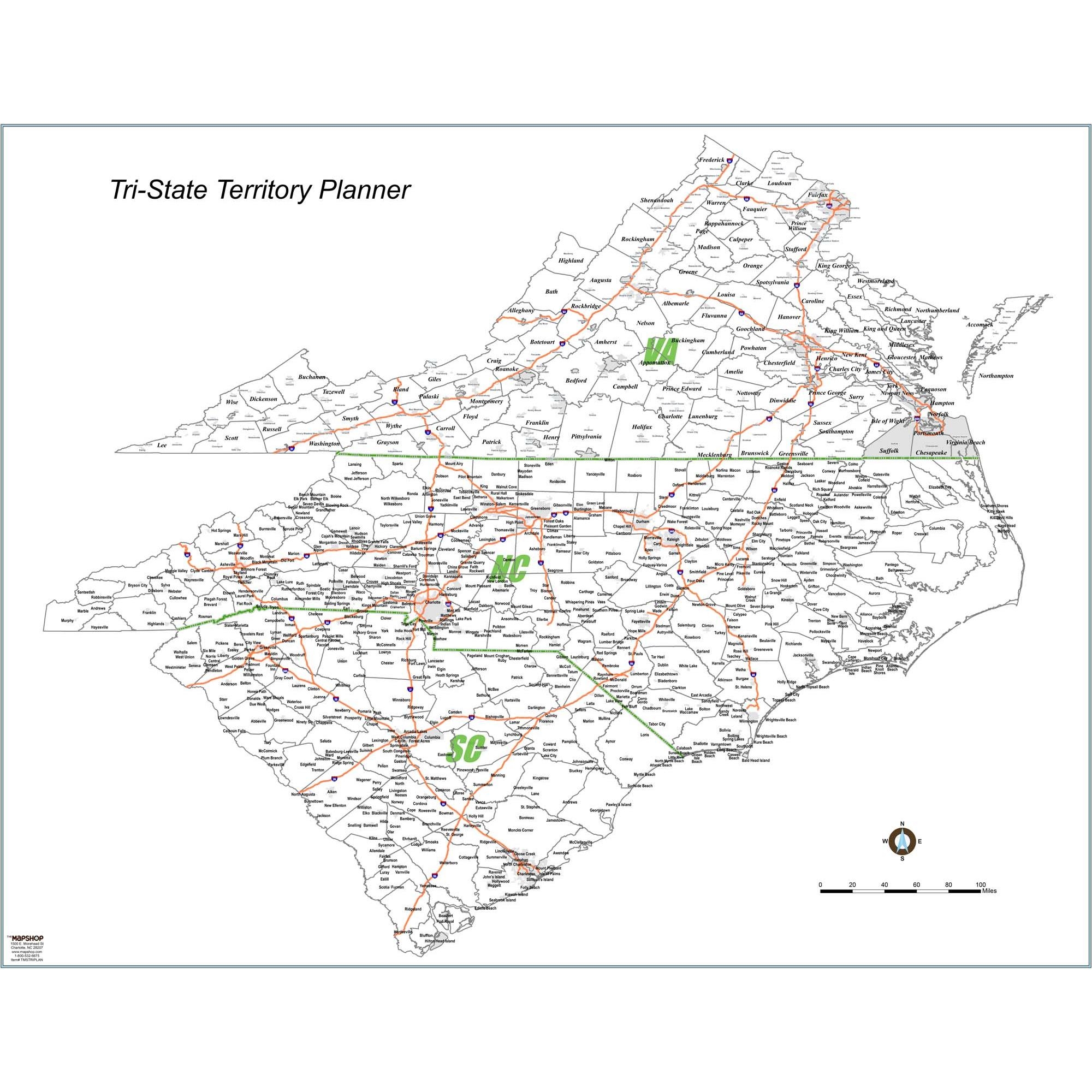 North U0026 South Carolina And Virginia Territory Planner Wall Map By MapShop The Map Shop