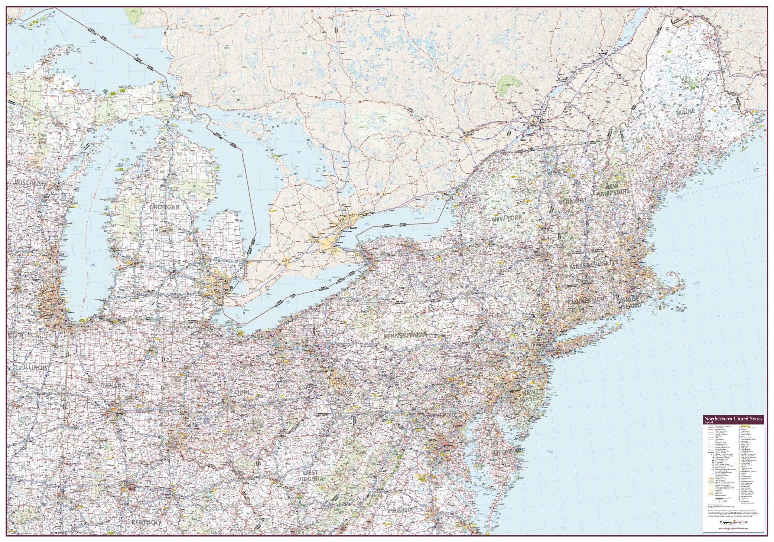 Northeastern United States Wall Map By Mapping Specialists The Map Shop
