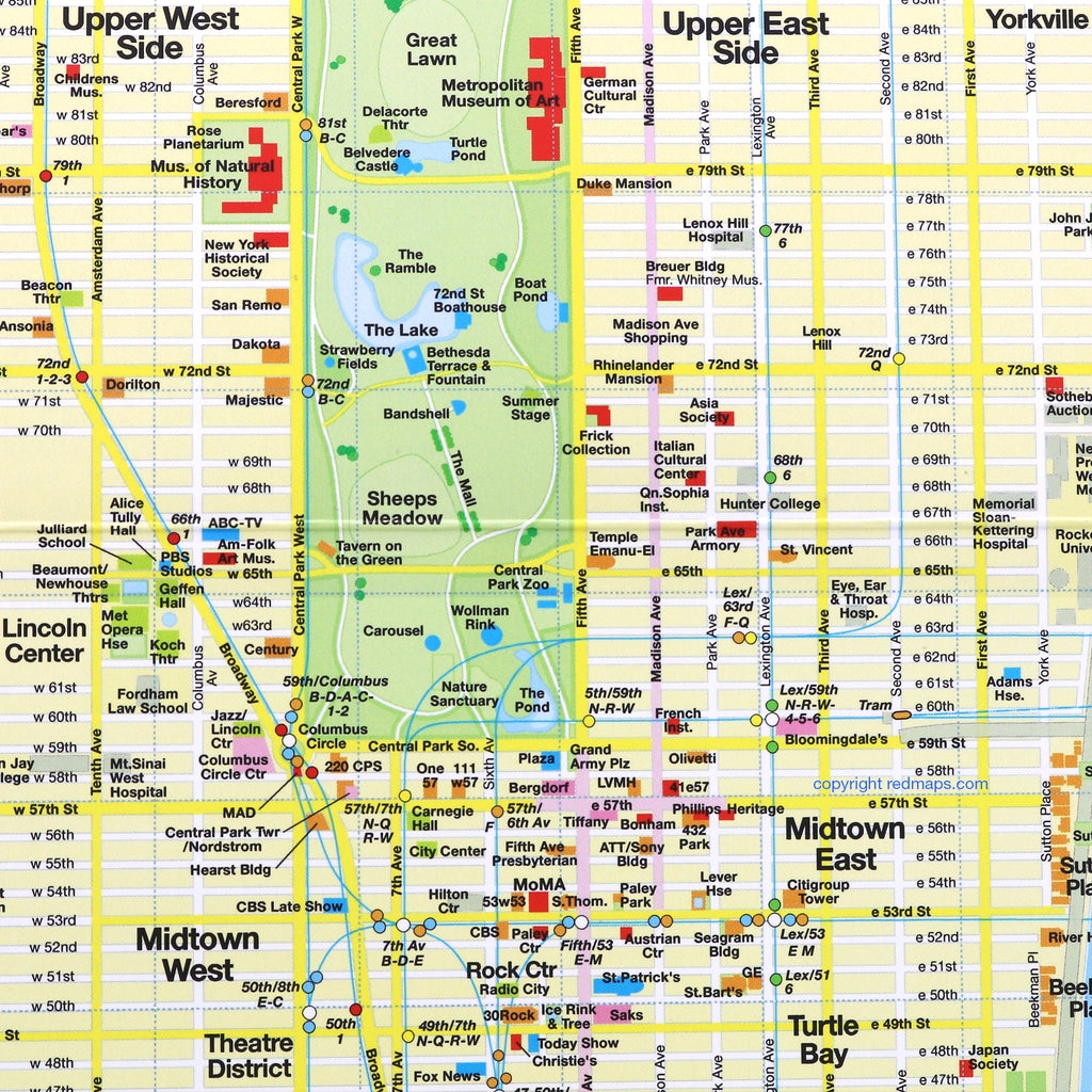 NYC Manhattan Foldout Neighborhood Street Map Red Maps Worksheets Library