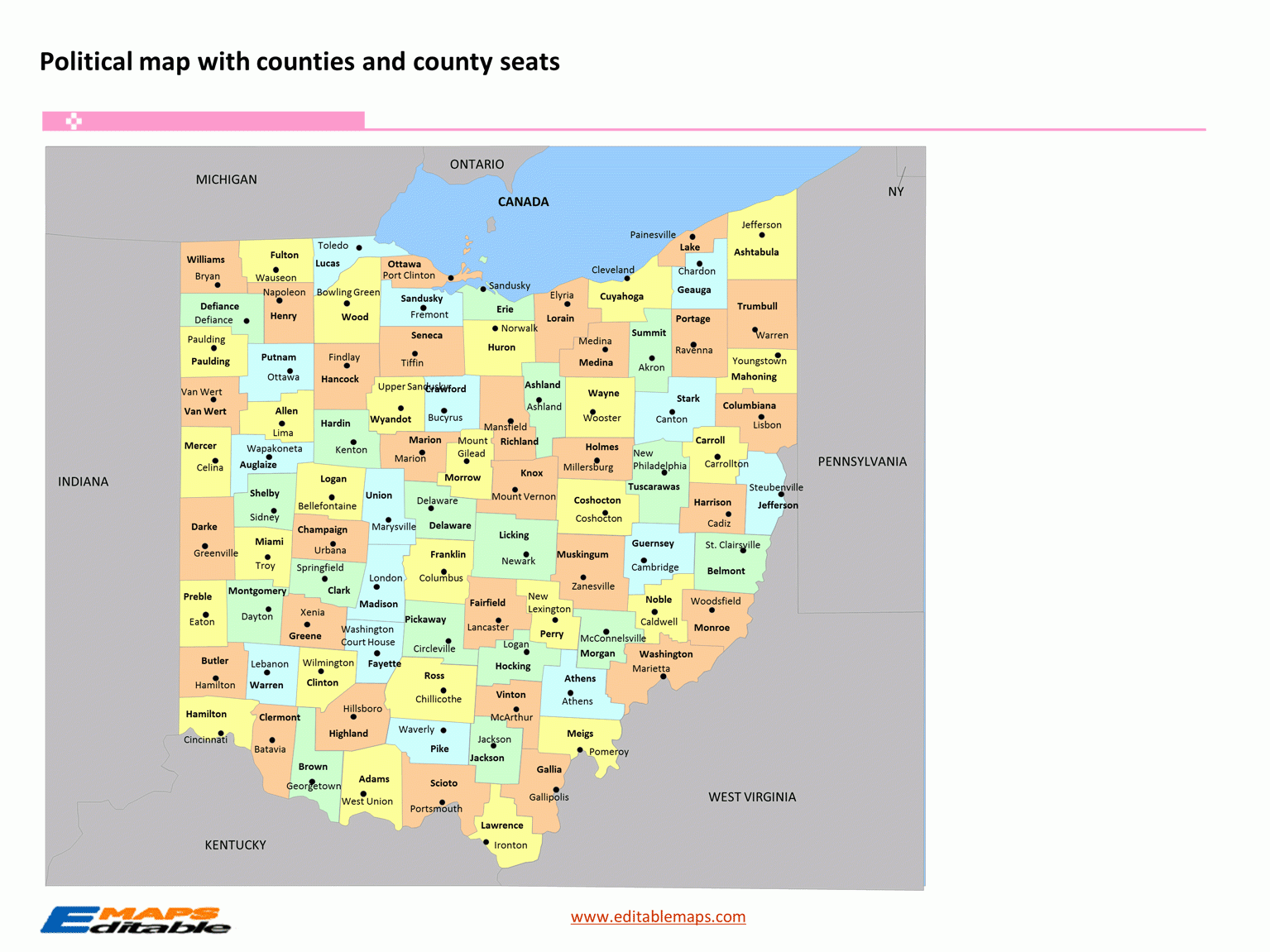 Ohio County Map Editable PowerPoint Maps