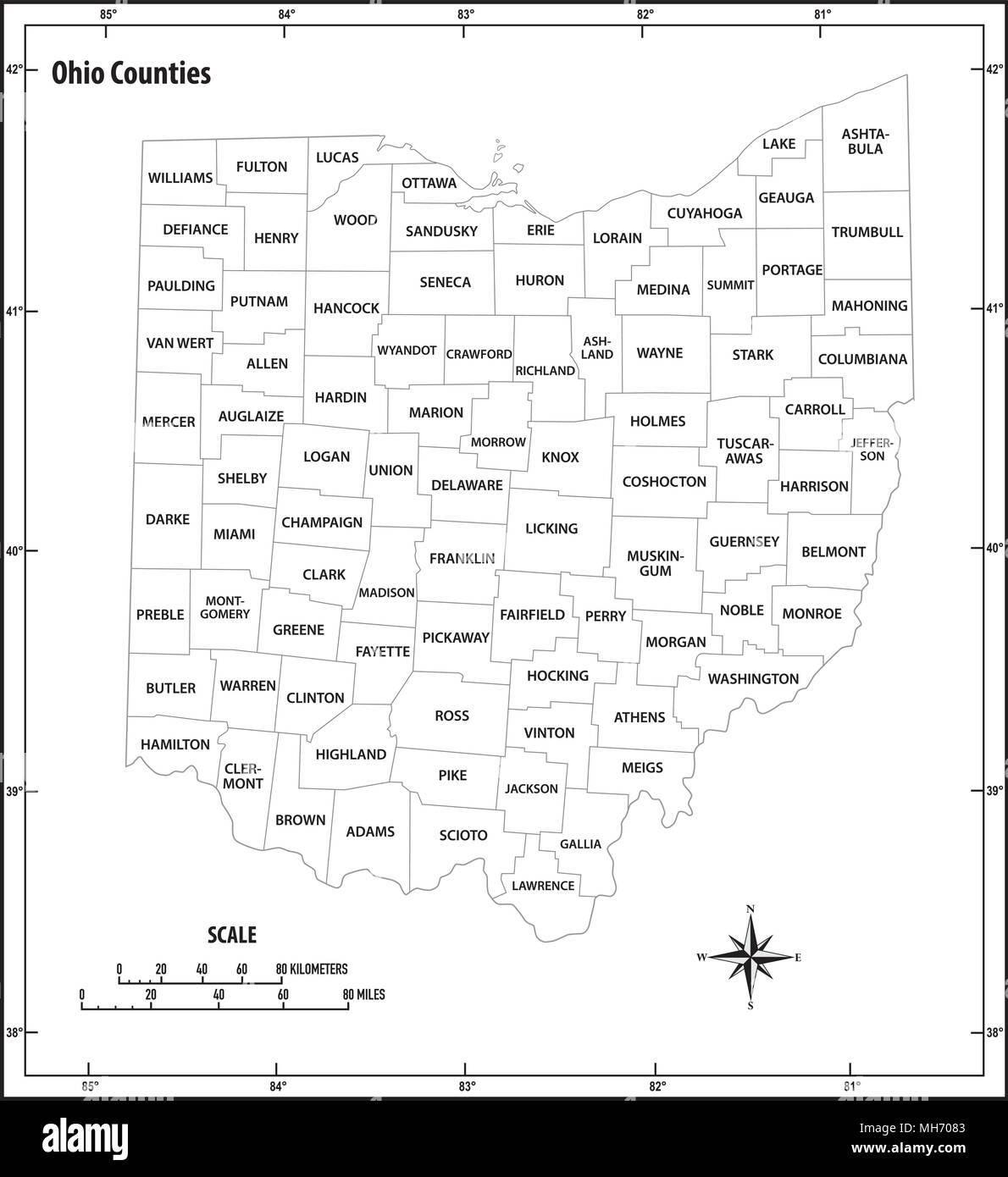 Ohio County Map Vector Vectors Hi res Stock Photography And Images Alamy
