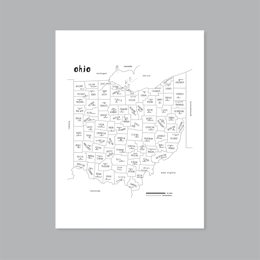 Ohio Map Art PRINTABLE Ohio County Map OH Ohio State Map Modern Home Decor P509 Etsy