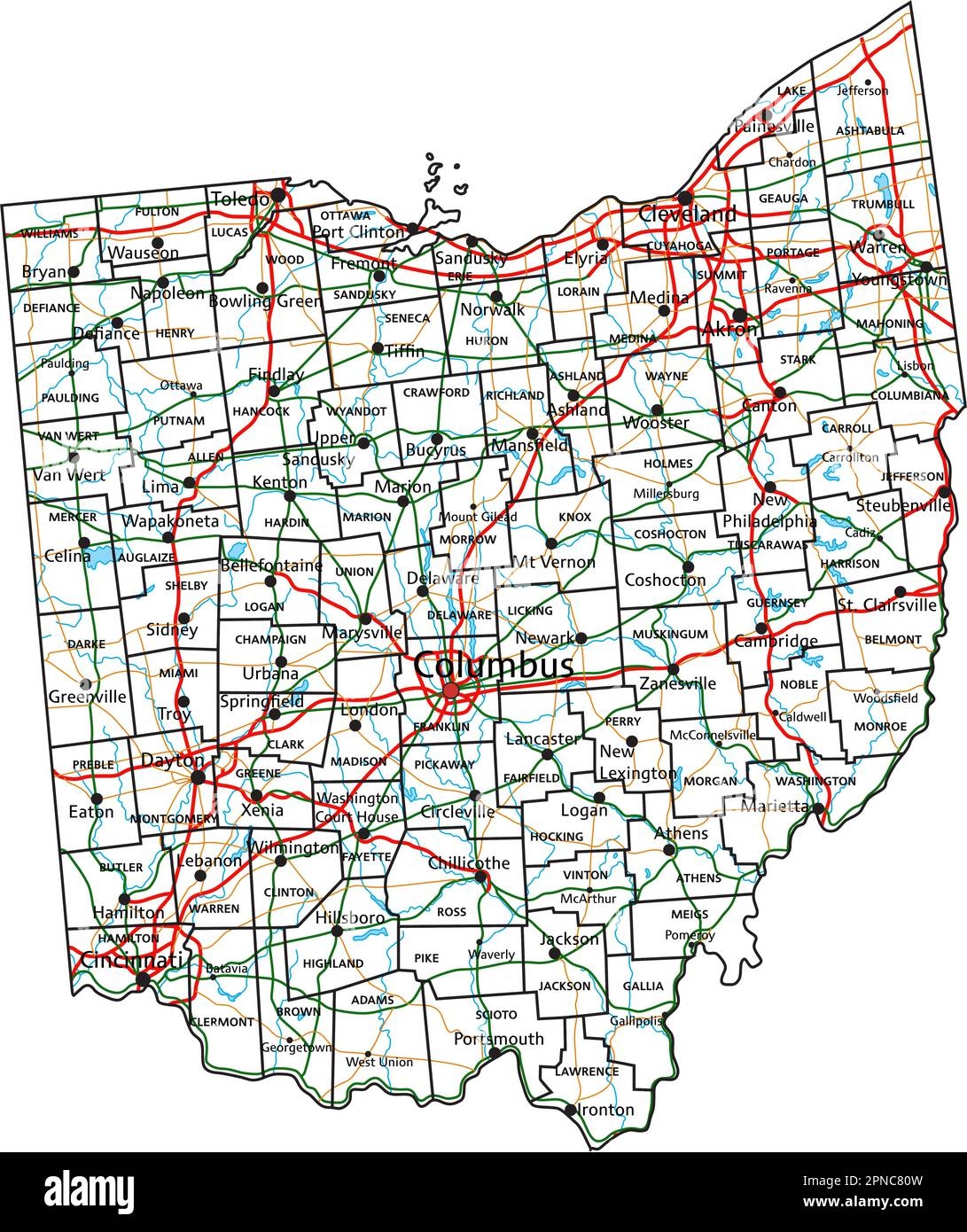 Ohio Road And Highway Map Vector Illustration Stock Vector Image 