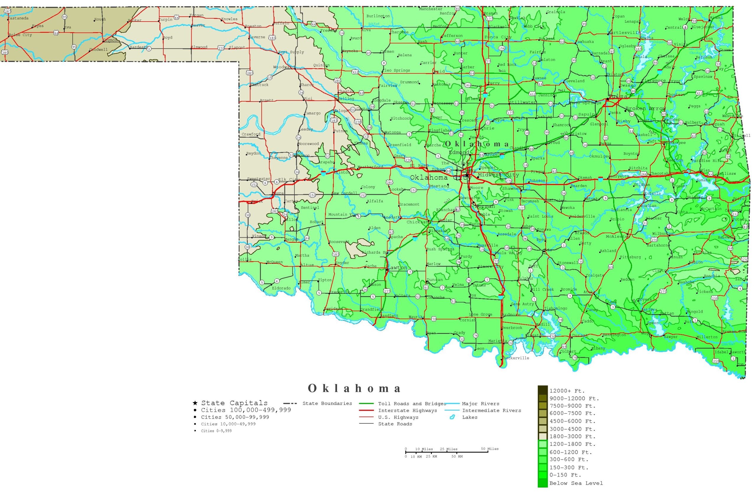 Oklahoma Contour Map