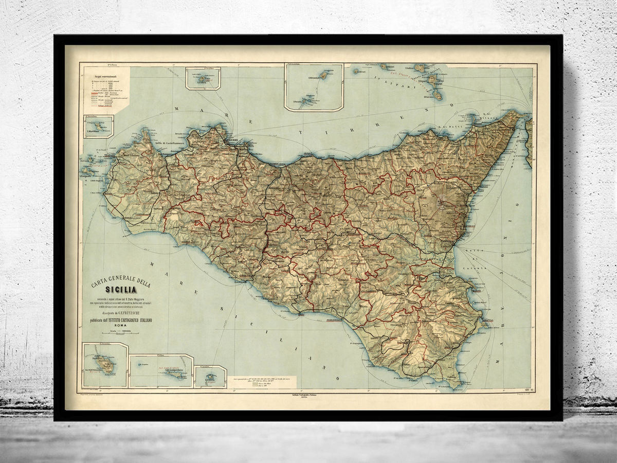 Old Map Of Sicily Italy 1891 Vintage Map Wall Map Print VINTAGE Old Map Of Sicily Italy 1891 Vintage Map Wall Map Print VINTAGE