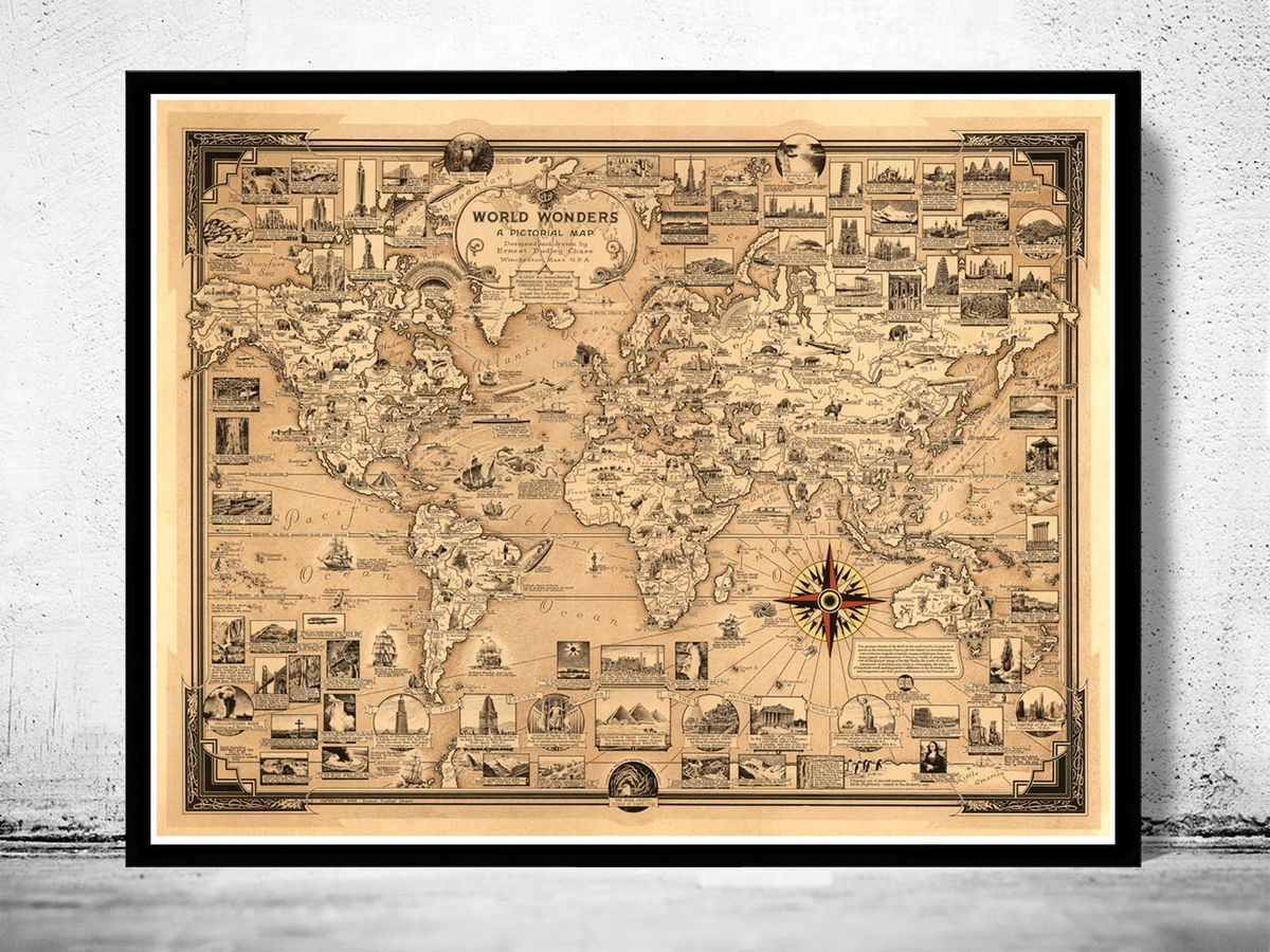Old World Map World Wonders 1939 Vintage Map Wall Map Print VINTAGE MAPS AND PRINTS