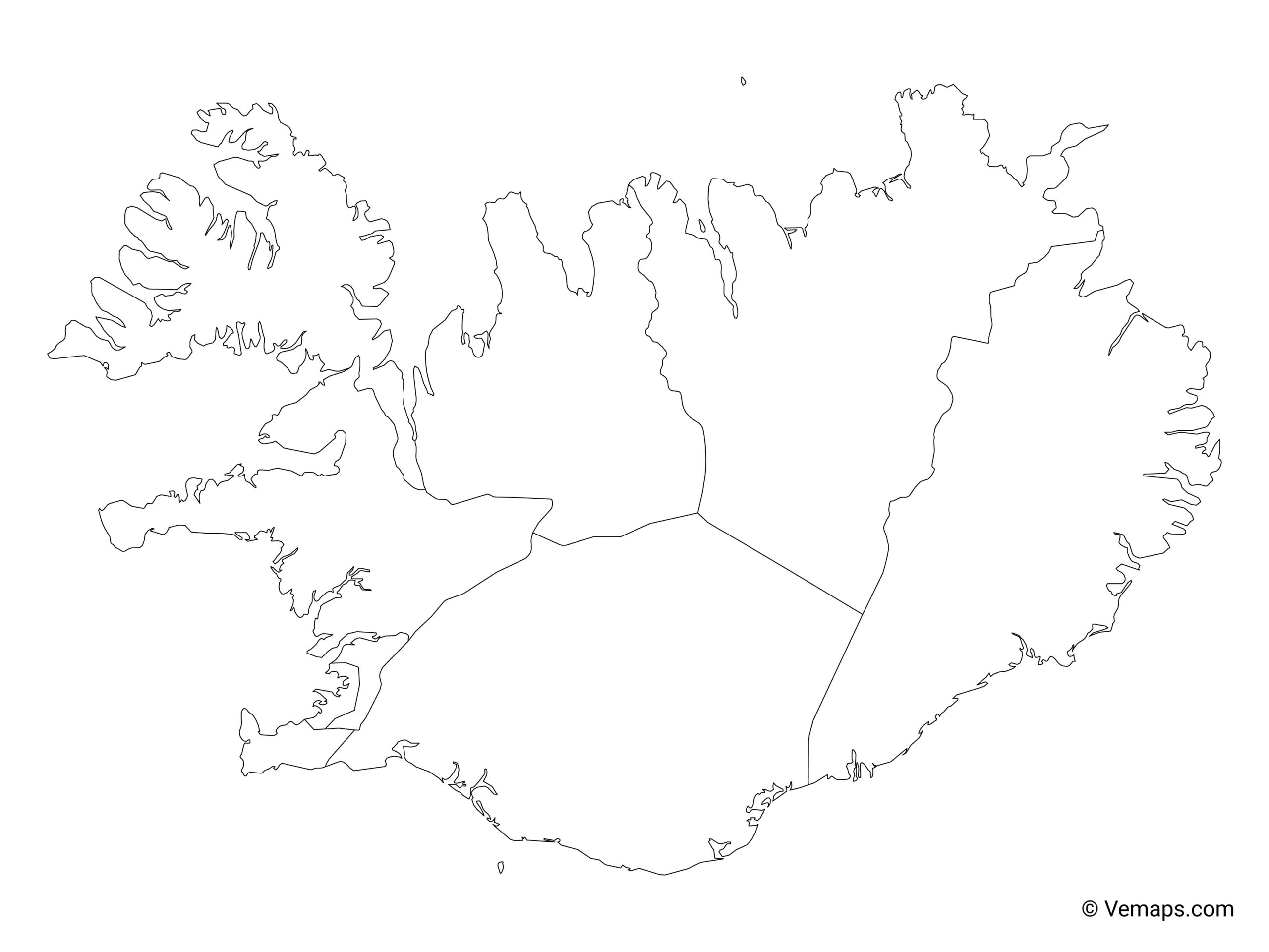Outline Map Of Iceland With Regions Free Vector Maps
