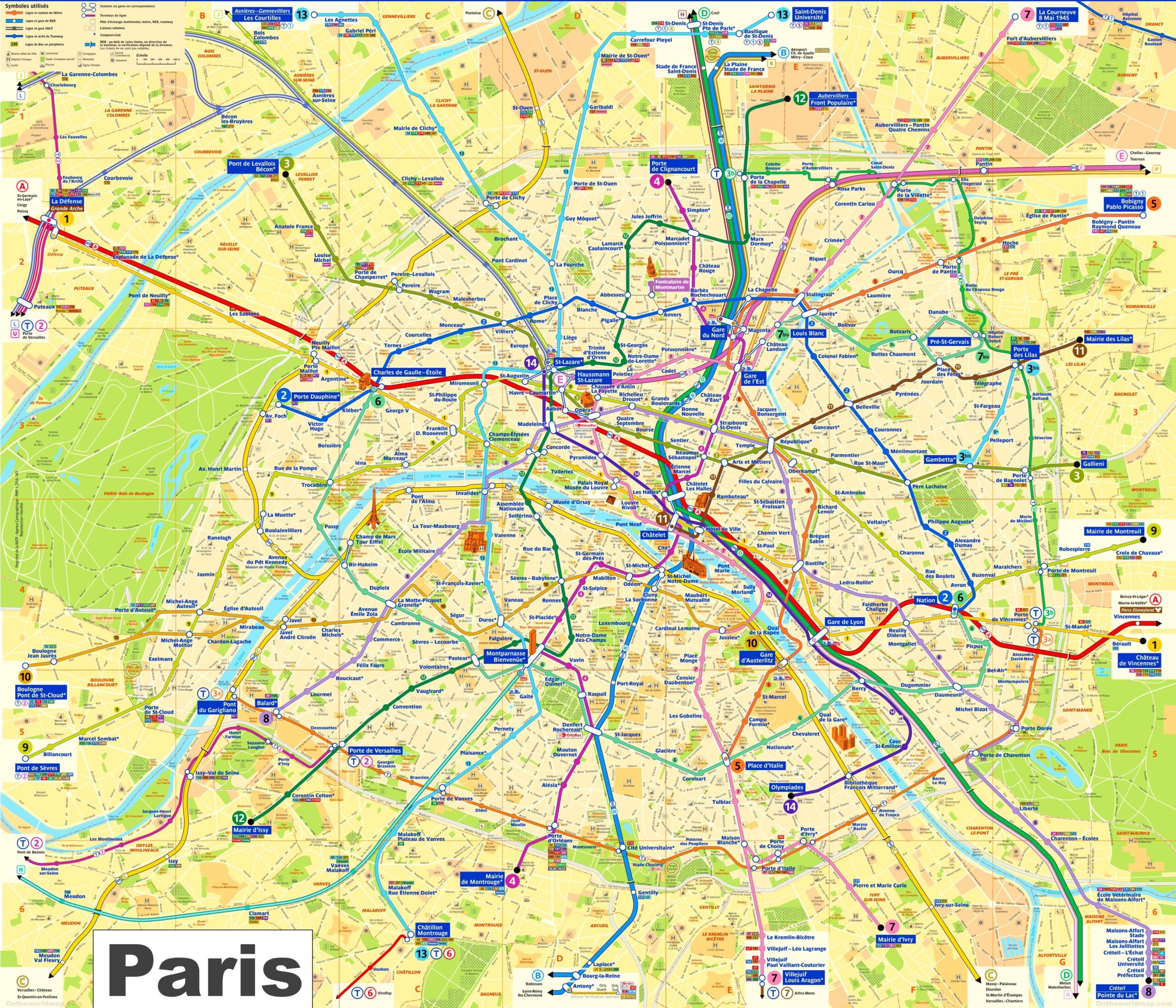 Paris Tourist Map With Metro Lines Ontheworldmap Paris Tourist Map With Metro Lines Ontheworldmap