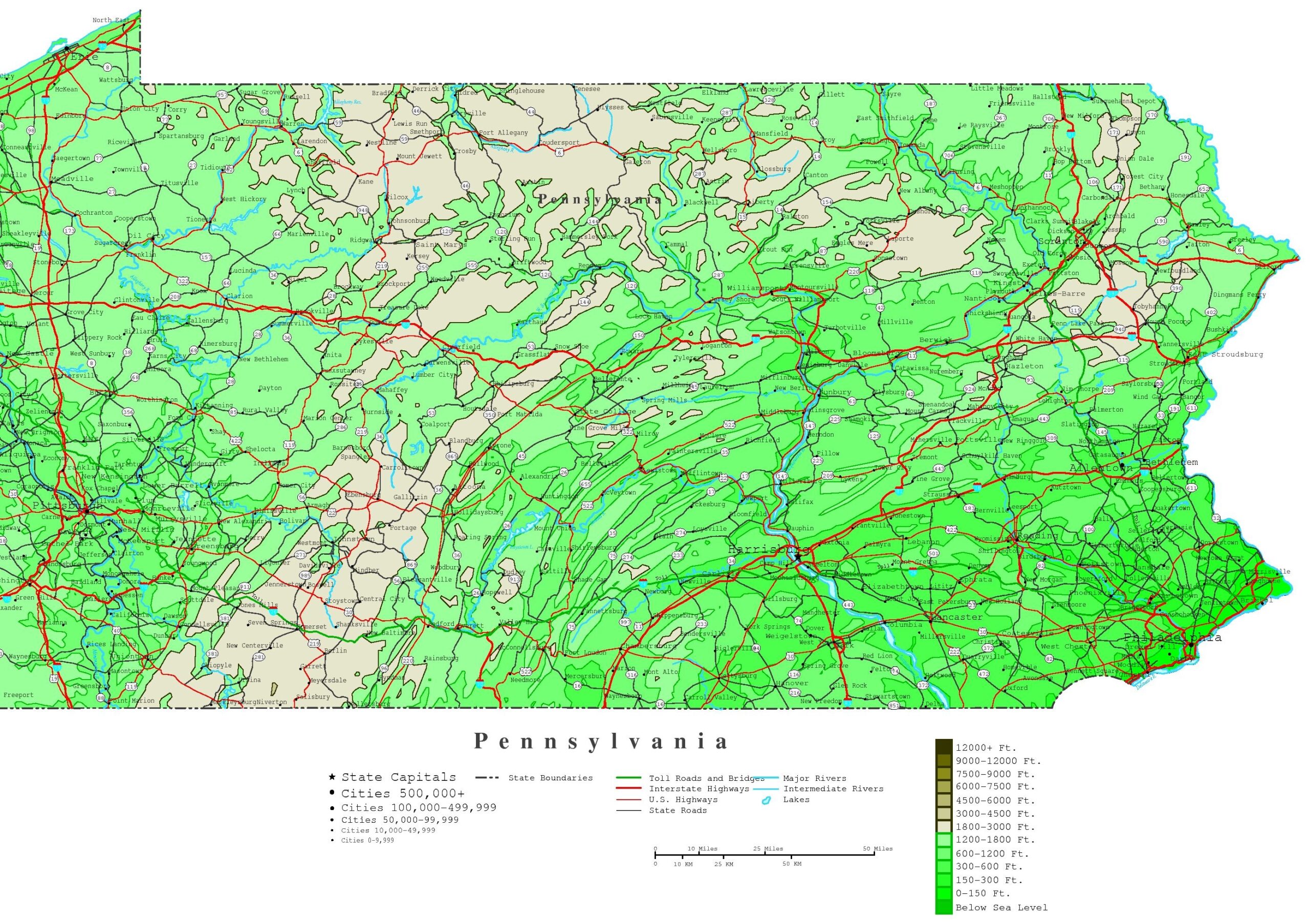 Pennsylvania Contour Map