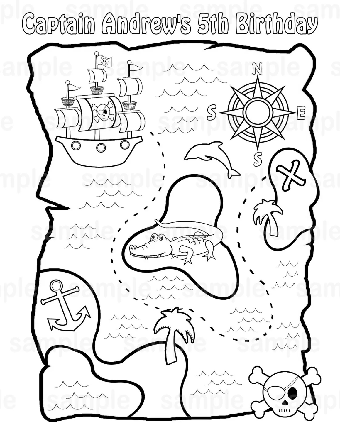 Printable Treasure Map Coloring Page