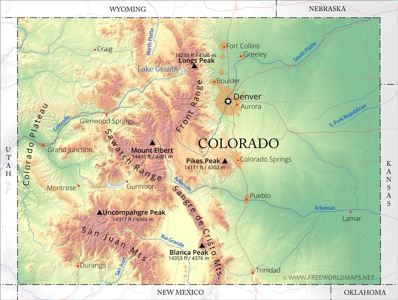 Physical Map Of Colorado