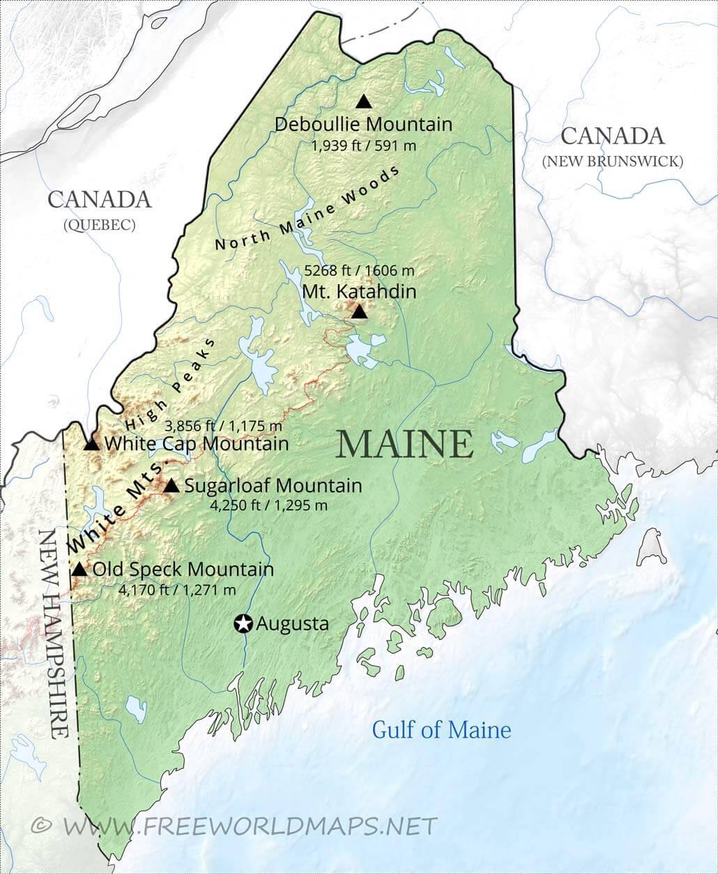 Physical Map Of Maine