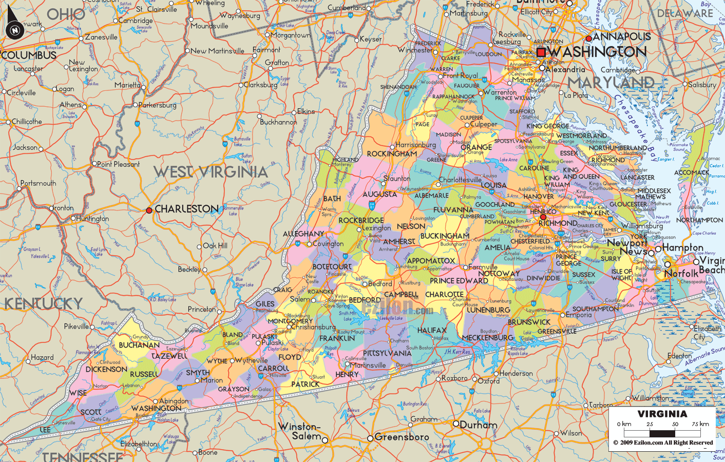 Political Map Of Virginia State Printable Collection Thong Thai Real