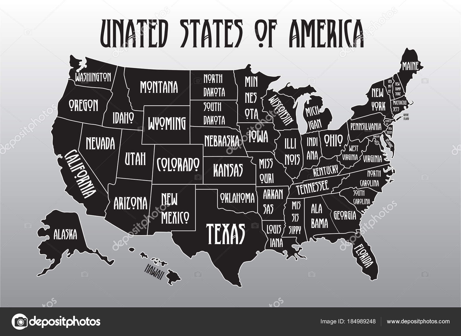 Poster Map Of United States Of America With State Names Black And White Print Map Of USA For T shirt Poster Or Geographic Themes Stock Vector By klerik78 184989248