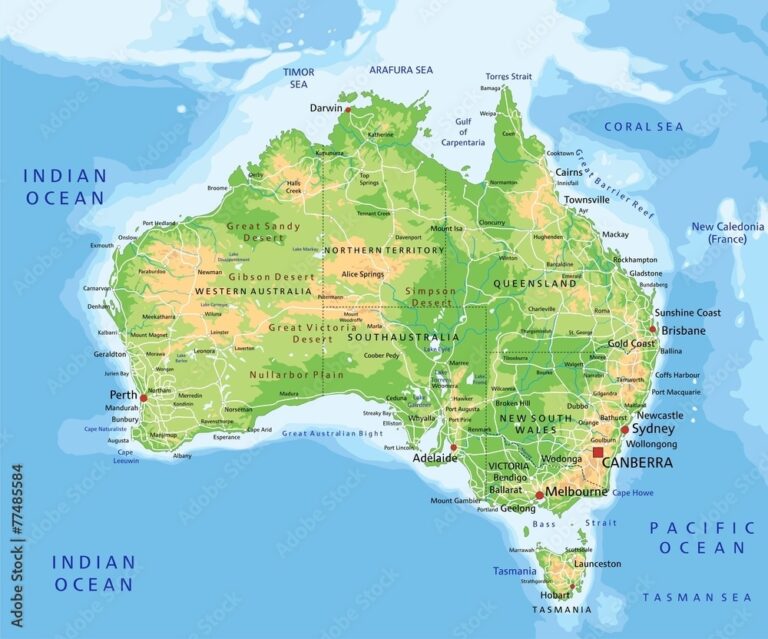 Poster Print High Detailed Australia Physical Map With Labeling 40x33 3 Cm