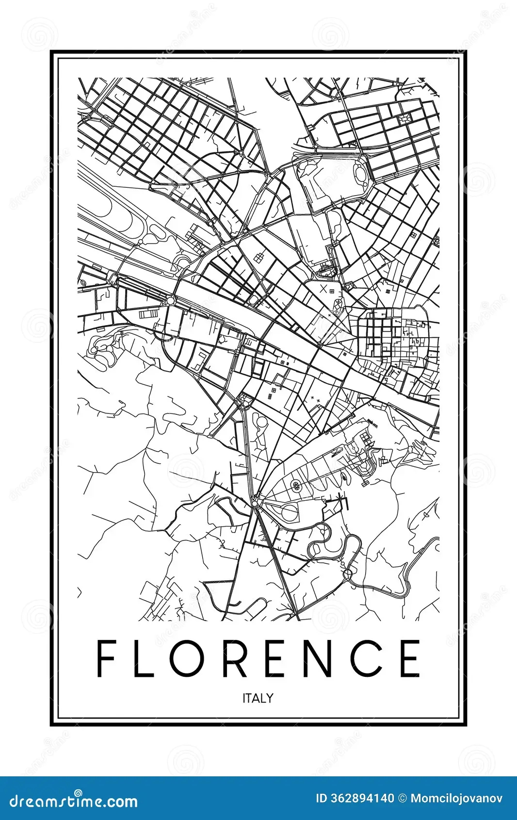 Poster Print Road Map Of The Italian City Of FLORENCE Stock Vector Illustration Of Italy Landmark 362894140